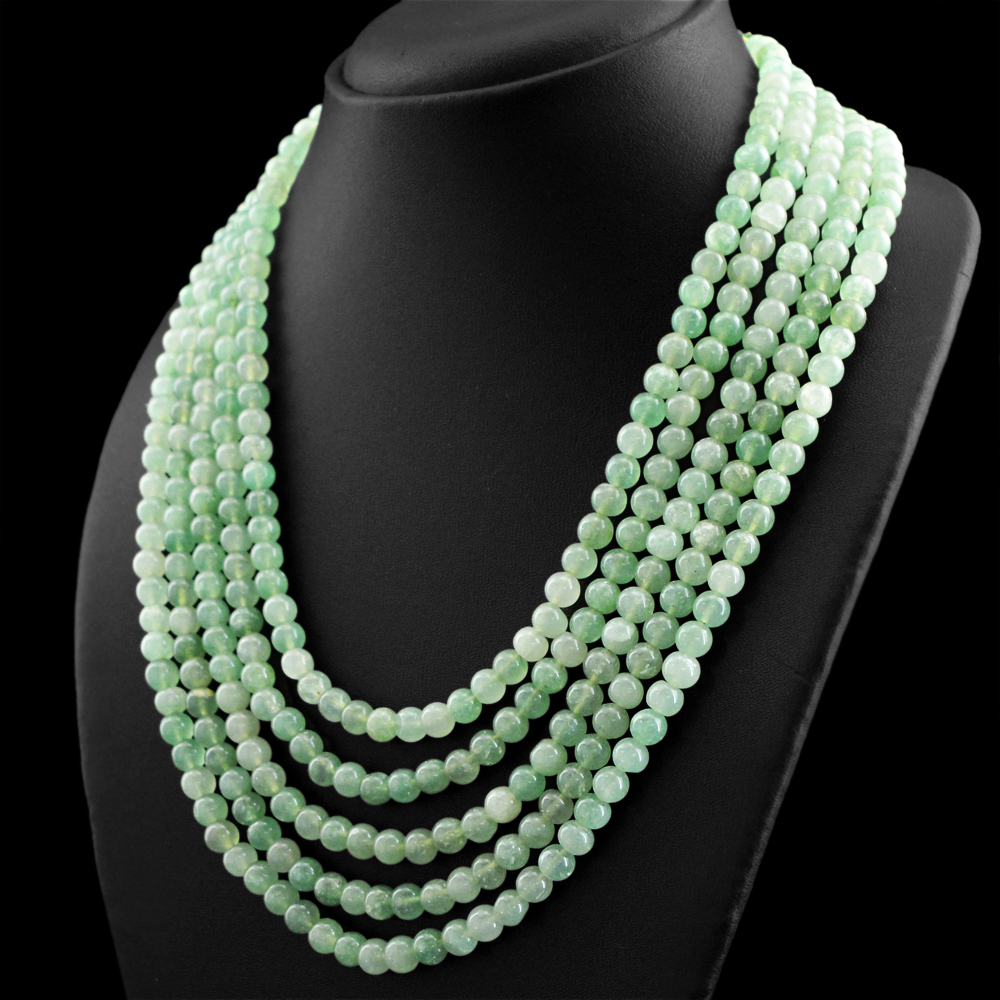 719.50 CTS NATURAL 5 LINE GREEN AQUAMARINE UNTREATED ROUND BEADS NECKLACE (DG)