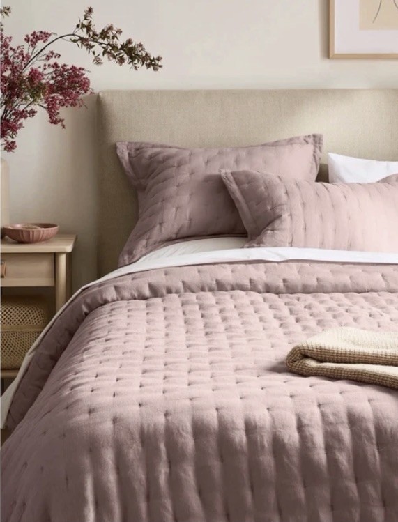 Quince European Linen Dream Quilt Queen Dusty Mauve 96x92 With Shams