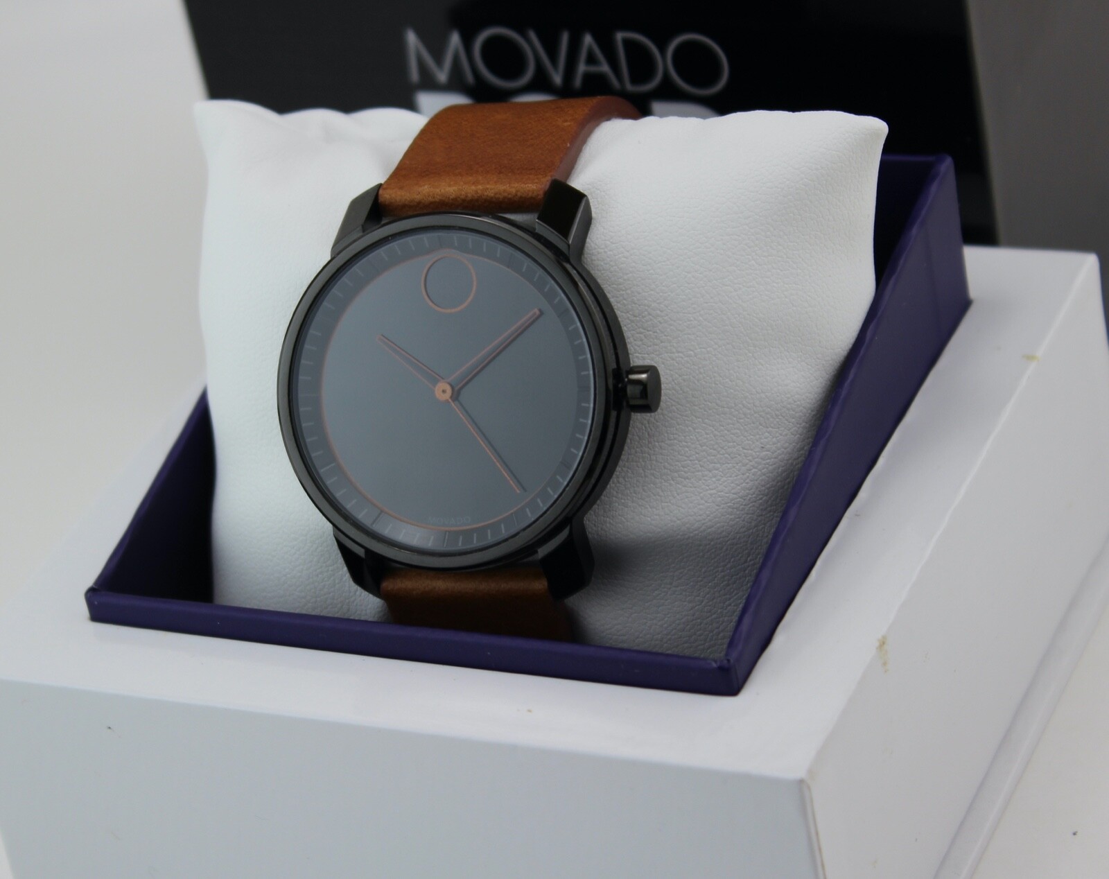 NEW AUTHENTIC MOVADO BOLD TREND BROWN LEATHER BLACK MEN'S 3600489 WATCH