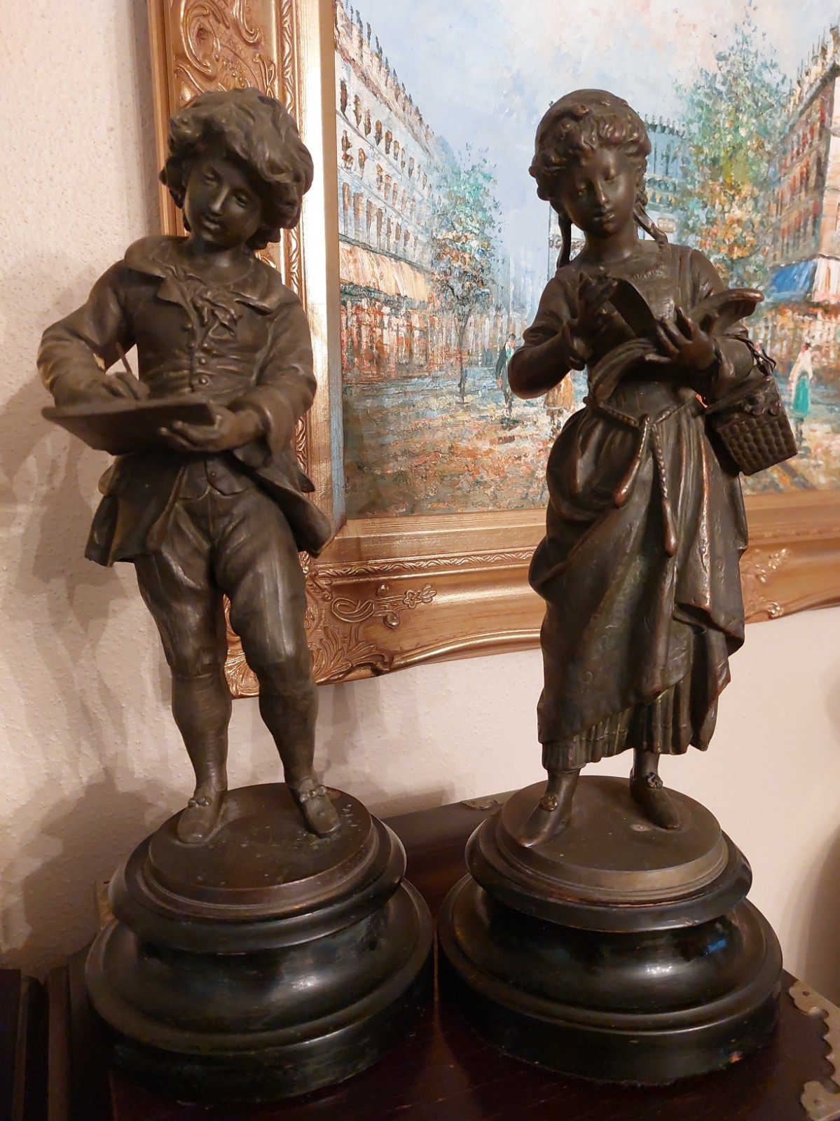 19th Century Pair of August Moreau Écoliers (students) Sculptures 19th Century Pair of August Moreau Écoliers (students) Sculptures