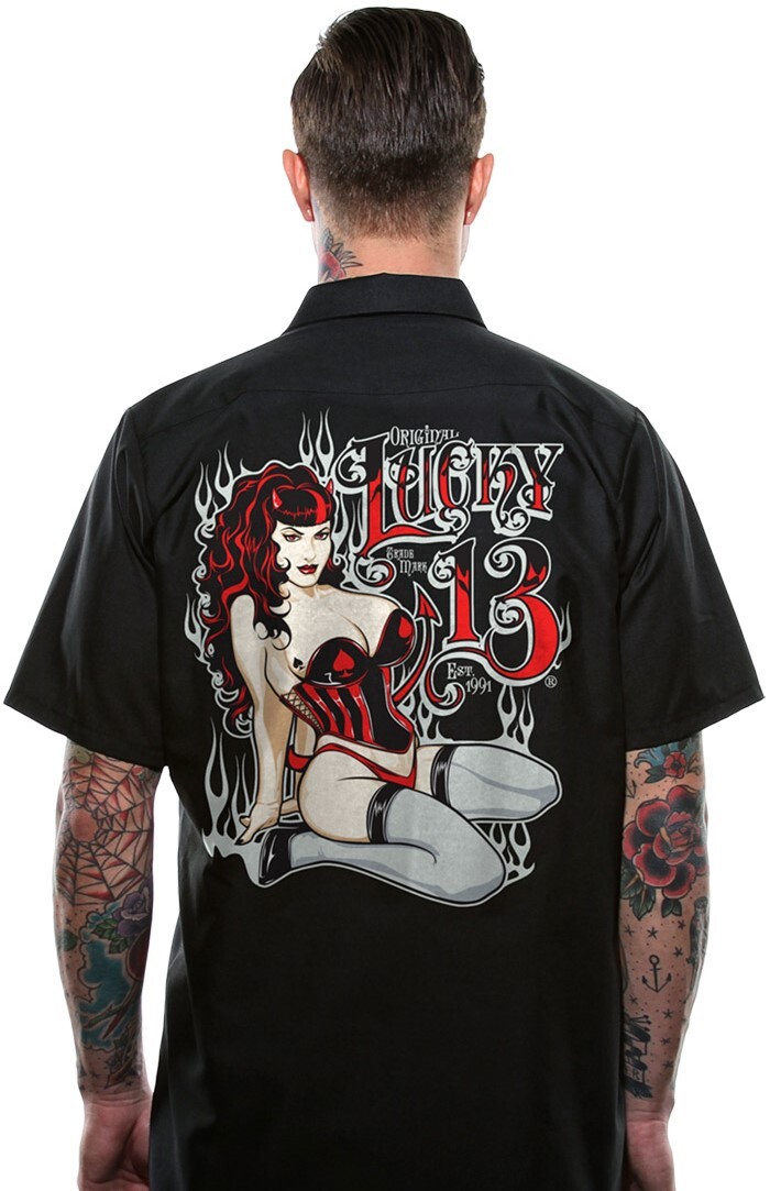 Lucky 13 Miss Fire Pinup Girl Work Shirt