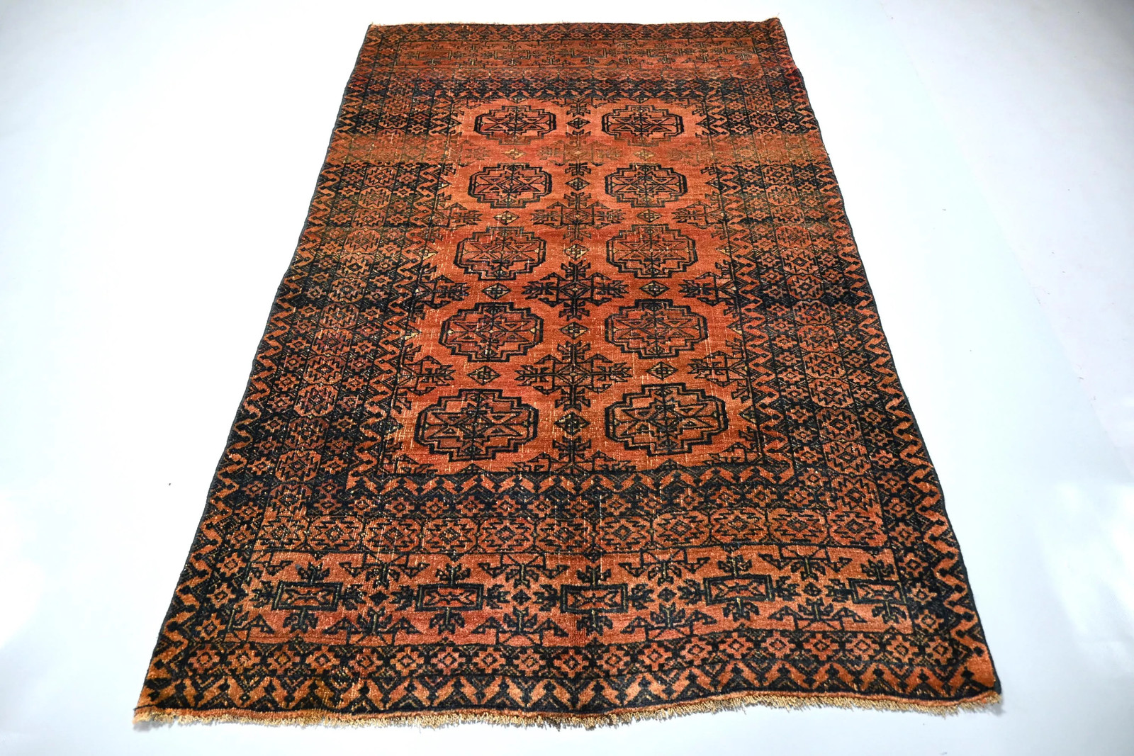 4x7 Antique Afghan Bukhara Burnt Orange Area Rug Hand Knotted Wool Oriental 4x7 Antique Afghan Bukhara Burnt Orange Area Rug Hand Knotted Wool Oriental