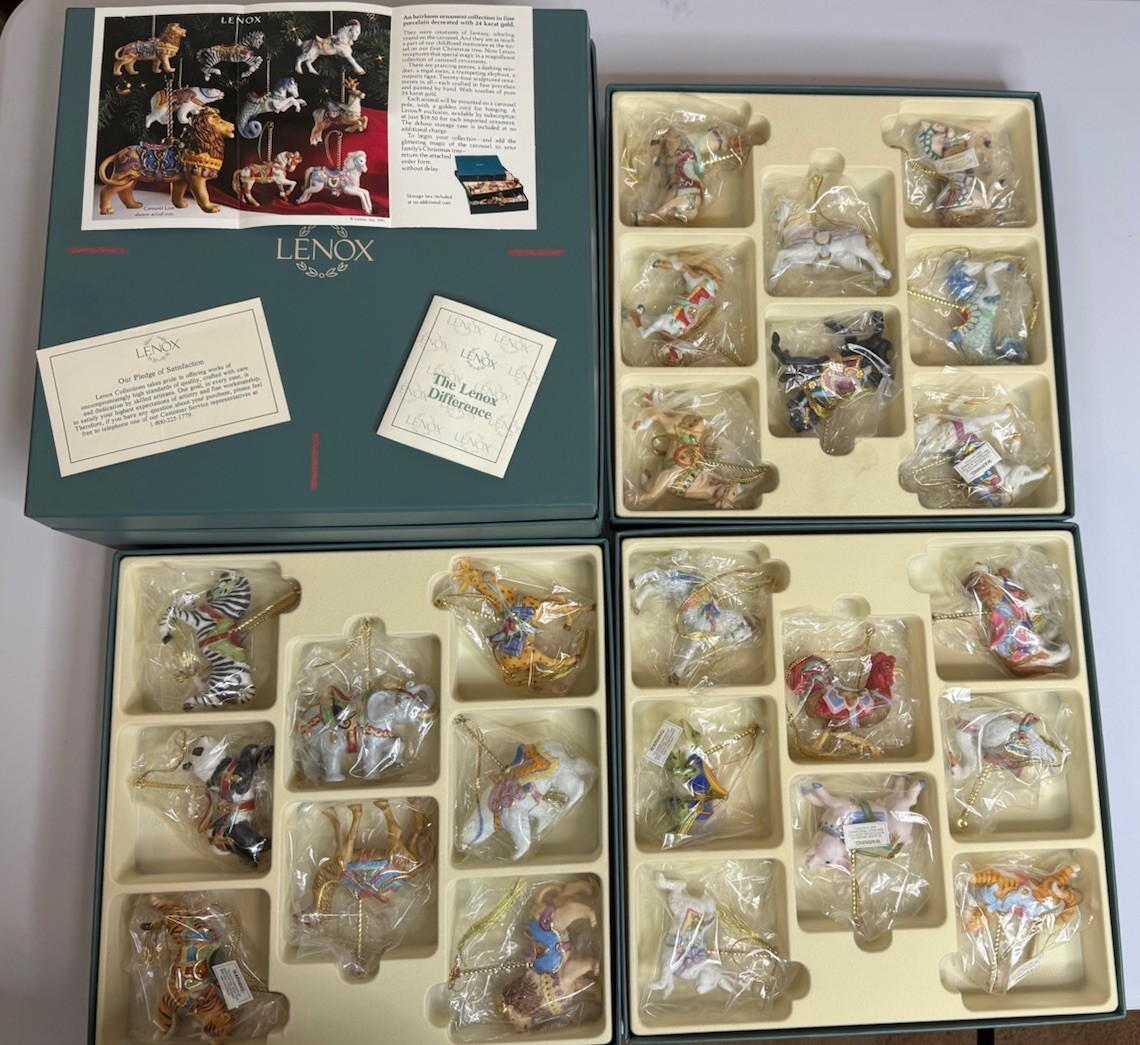 Vintage 1989 Lenox Christmas Carousel of Animals Ornaments Complete 24 Set Box