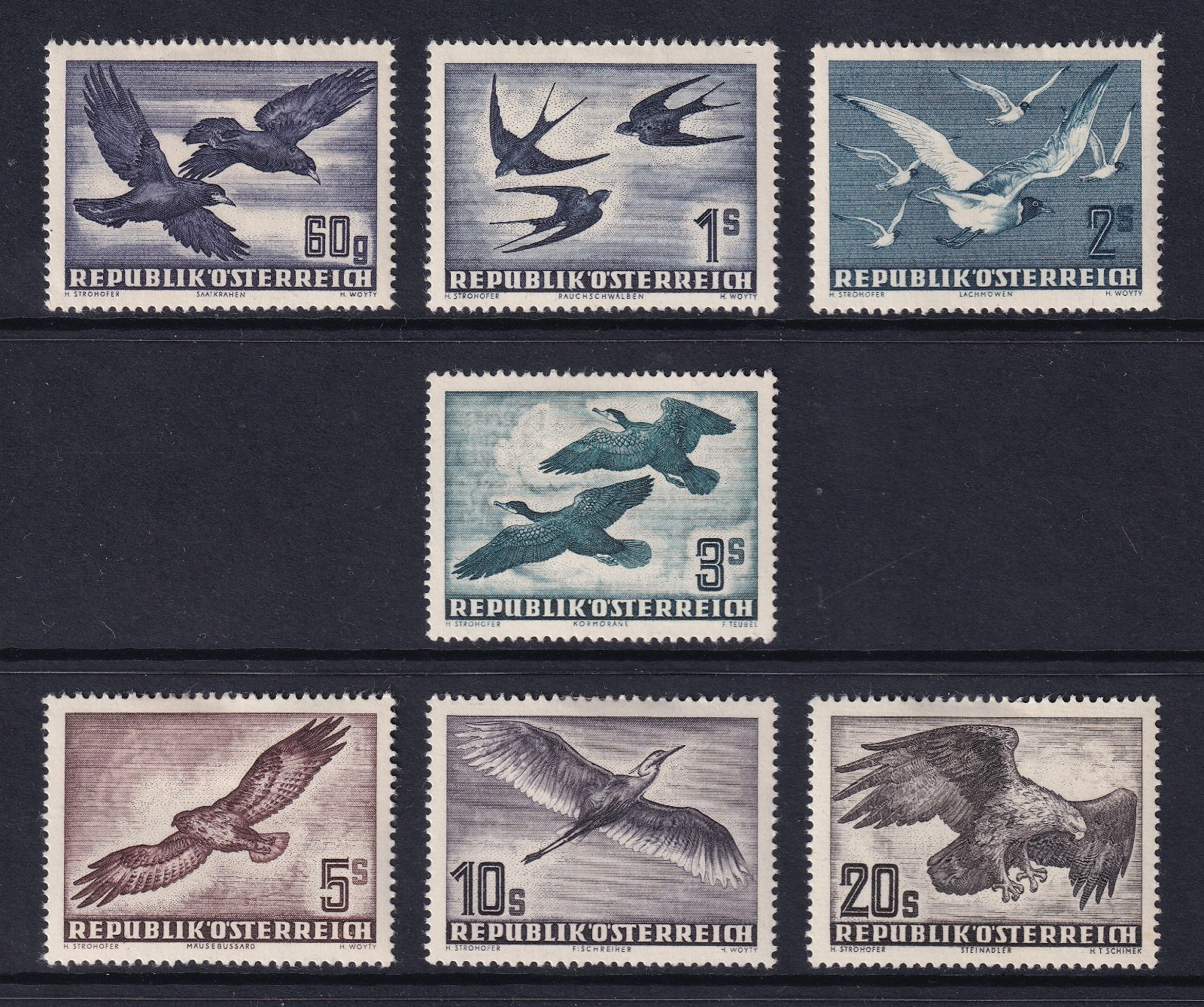 AUSTRIA 1950-53 Air Birds set of 7 SG 1215-1221 MH/* (CV £500) AUSTRIA 1950-53 Air Birds set of 7 SG 1215-1221 MH/* (CV £500)