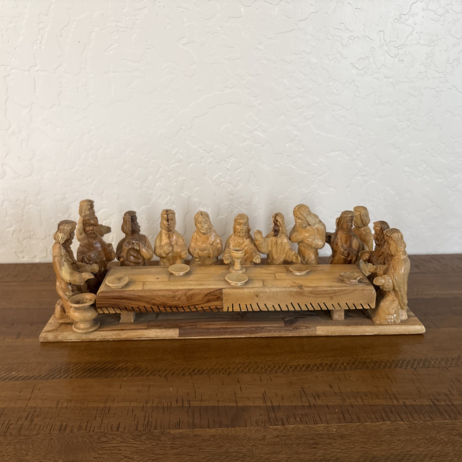 Last Supper Hand Carved Solid Olive Wood Sculpture from Bethlehem Authentic