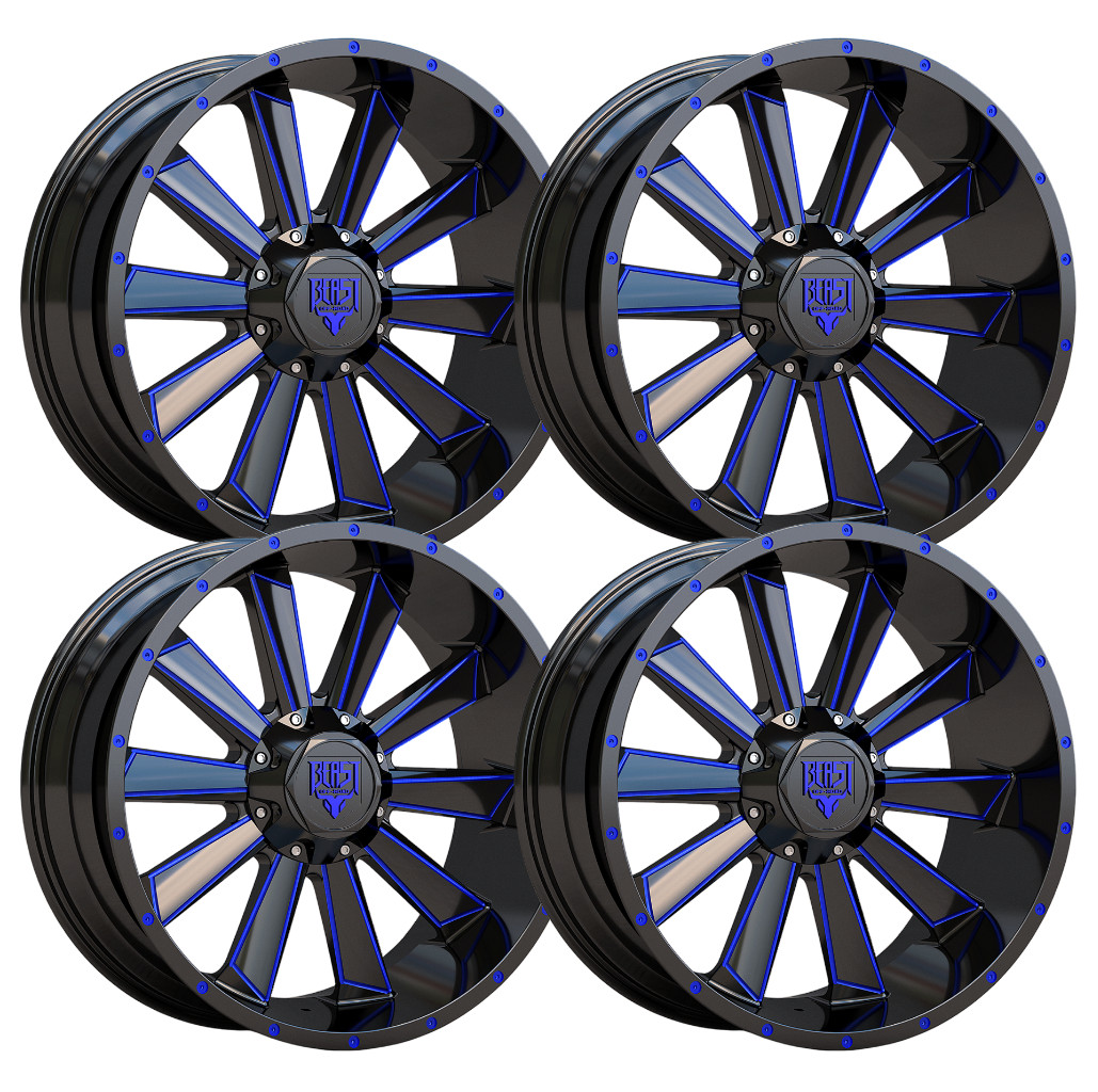 (Set-4) Beast Beast 07 20X10 6x5.5/6x139.7 Black Blue -12mm Wheels Rims 20 Inch