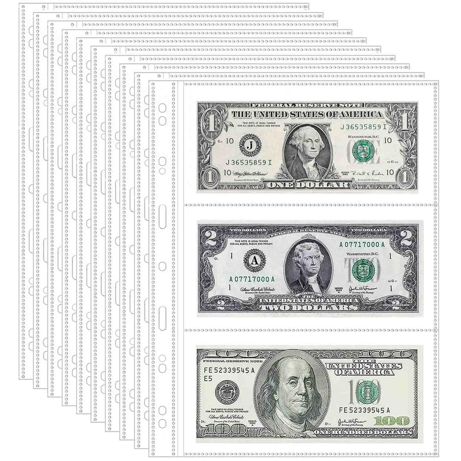 20 Sheets 120 Pockets Currency Sleeves Paper Money Collection Supplies Page