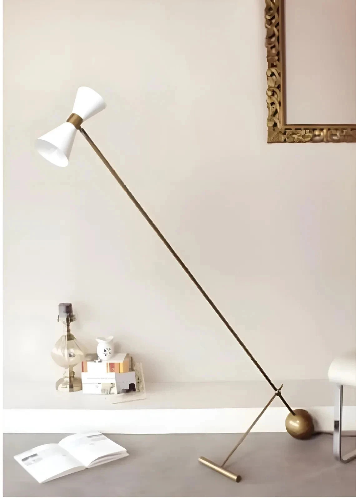 1950s Italian Mid-Century Modern Cone Shade Stilnovo-Inspired Brass Floor Lamp