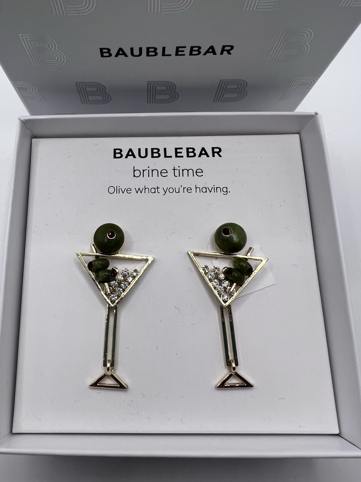 BaubleBar Martini Glass Earrings Brine Time Olive What You\'re Having NIB BaubleBar Martini Glass Earrings Brine Time Olive What You\'re Having NIB