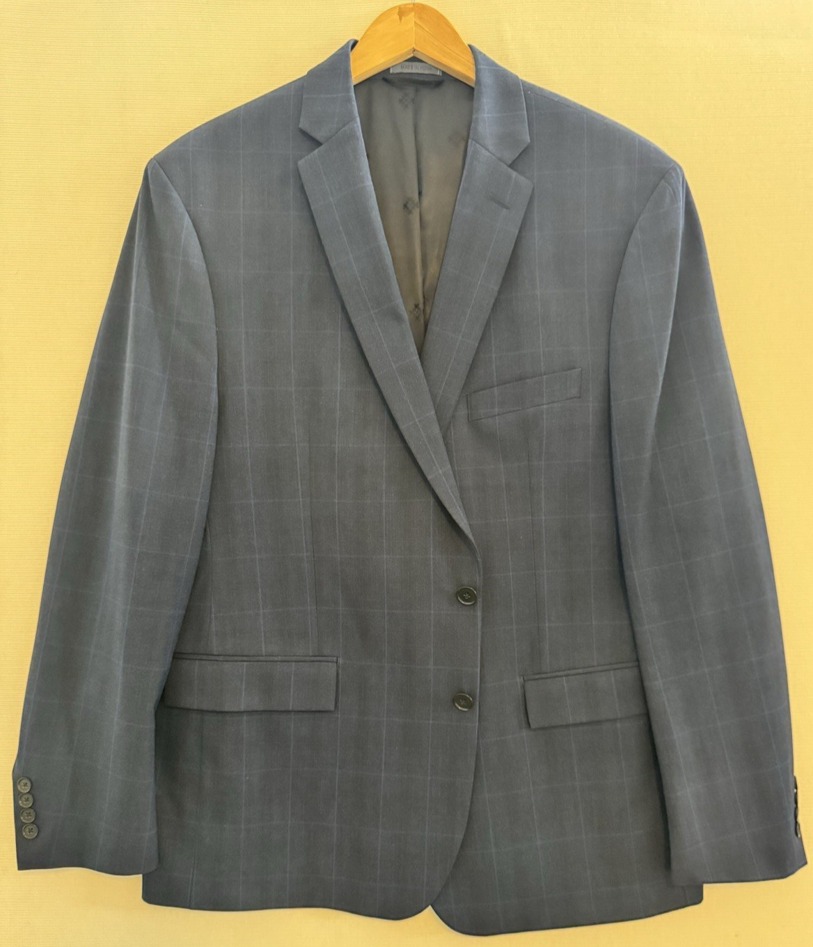 Ryan Seacrest Distinction Mens 46R Blue Plaid Suit 38W altered to 36W