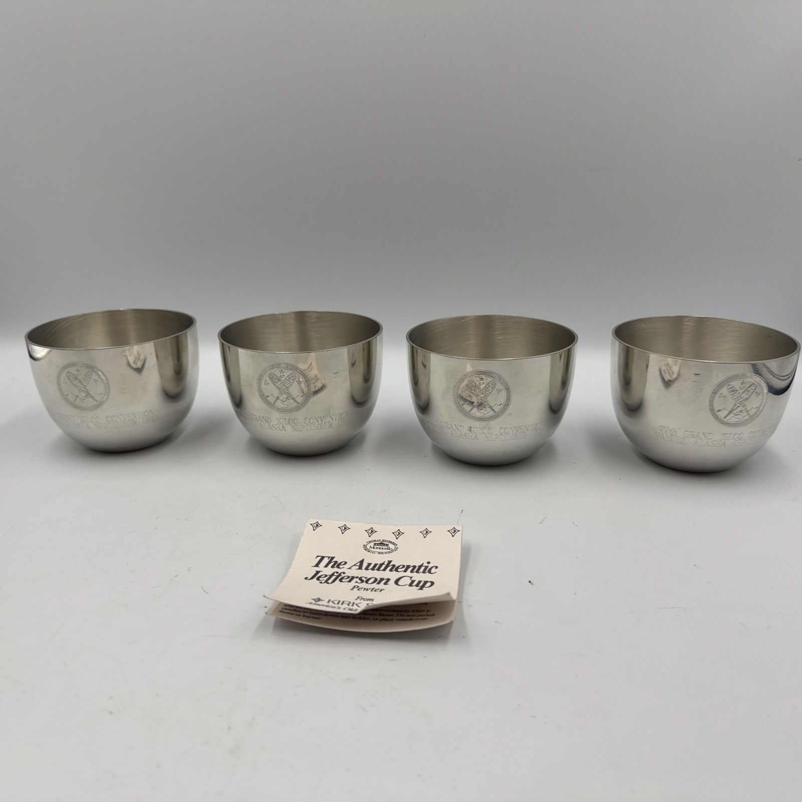 Set of 4 Kirk Stieff Vintage Jefferson's Monticello pewter Cups Set of 4 Kirk Stieff Vintage Jefferson's Monticello pewter Cups