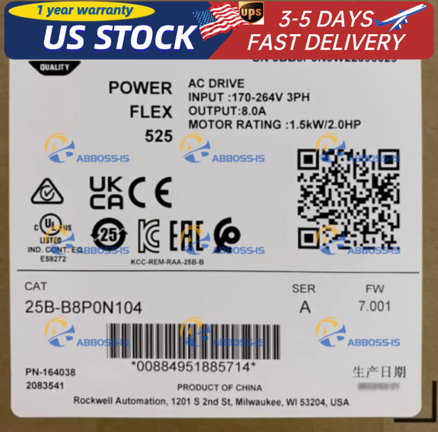AB 25B-B8P0N104 25BB8P0N104 PowerFlex 525 AC Drive 1.5kW 2Hp Factory Sealed AB 25B-B8P0N104 25BB8P0N104 PowerFlex 525 AC Drive 1.5kW 2Hp Factory Sealed