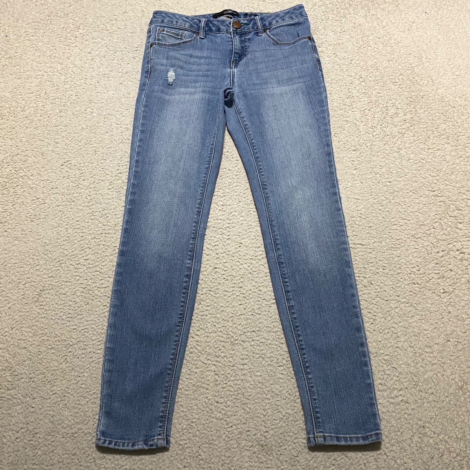 1822 Denim Womens 4 Jeans Blue Medium Wash Adrianna Skinny Mid Rise Distressed