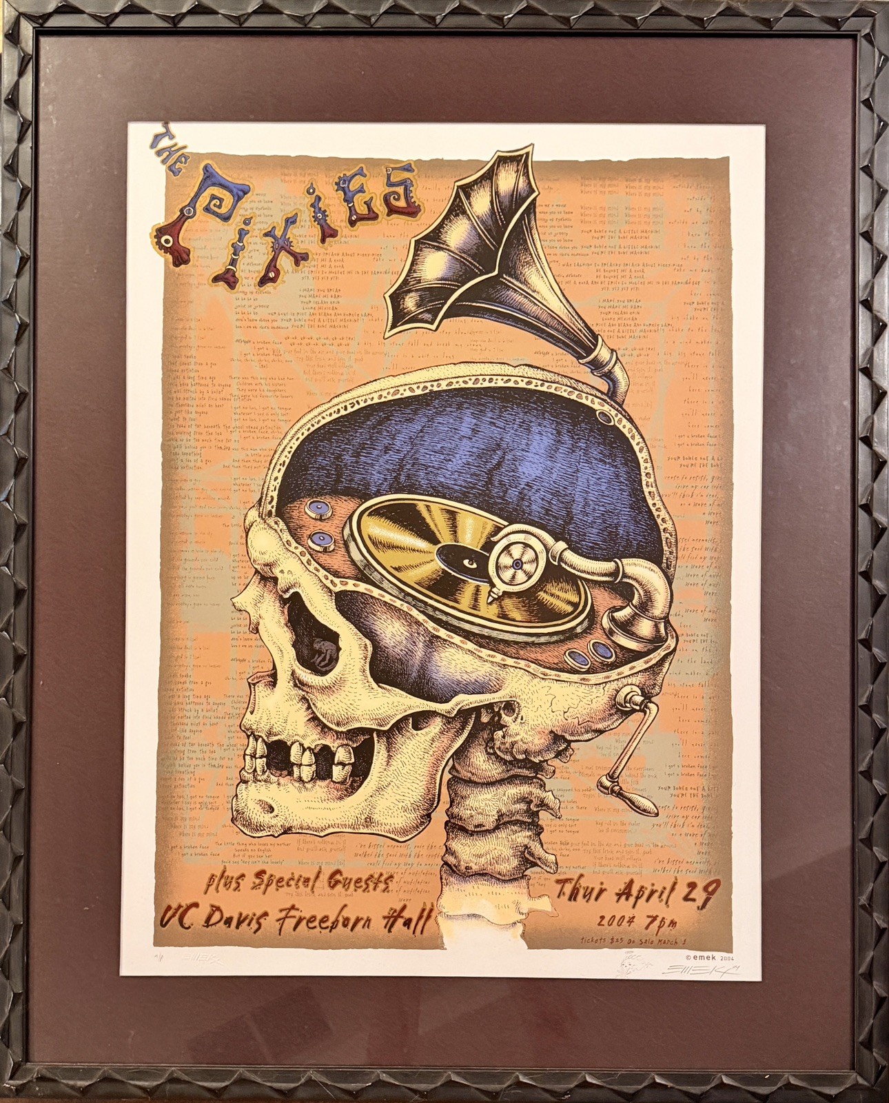 PIXIES EMEK UC DAVIS 2004 CONCERT POSTER SILKSCREEN ORIGINAL SIGNED / FRAMED PIXIES EMEK UC DAVIS 2004 CONCERT POSTER SILKSCREEN ORIGINAL SIGNED / FRAMED