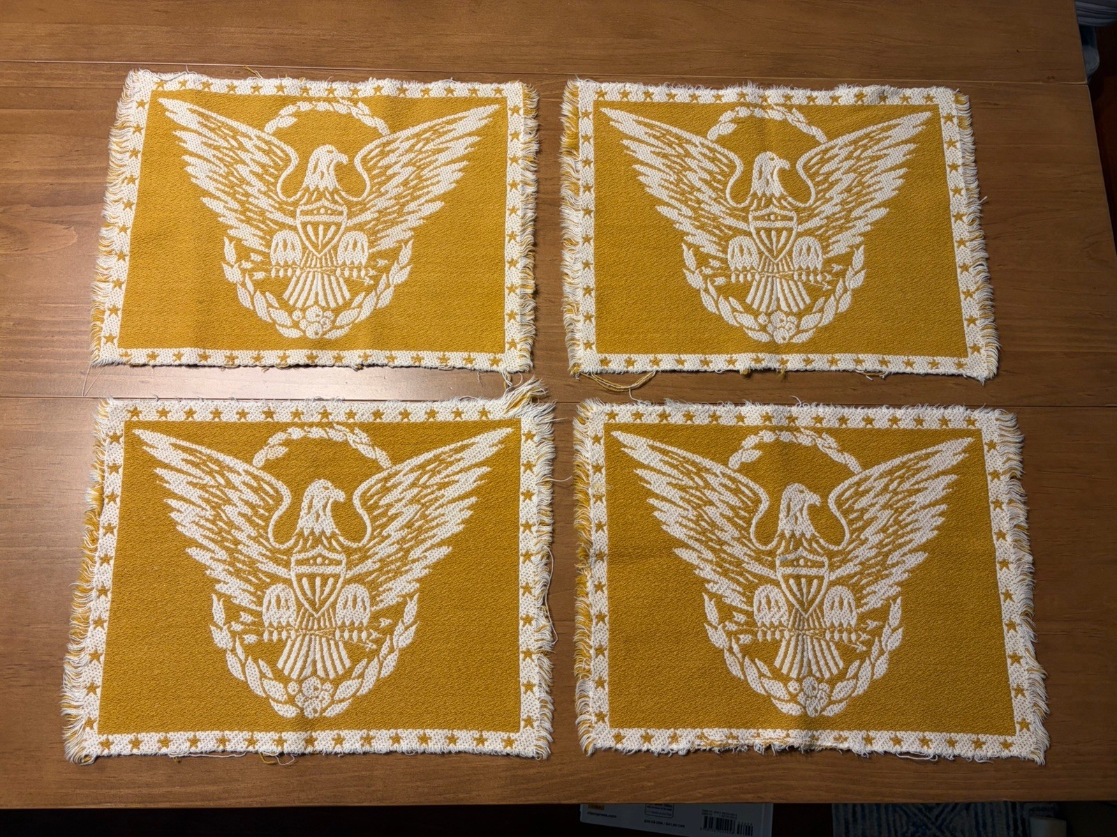VTG Roman Imperial Eagle Flag Lucky Flavian Yellow Hand Towel Set Of 4 Fringe