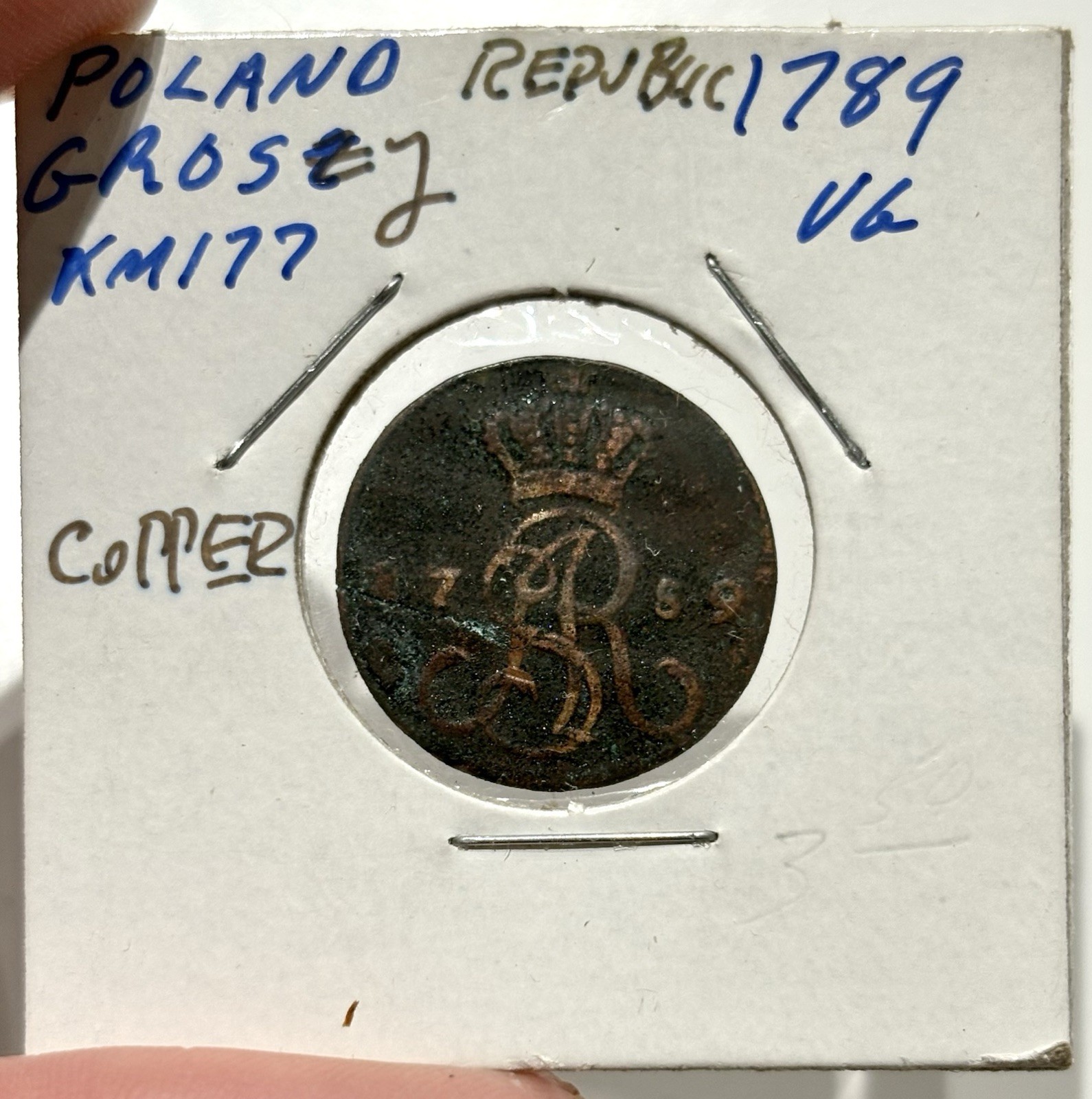 1789 Poland Lithuania Grosz Koronny Stanislaw Copper Coin KM 177