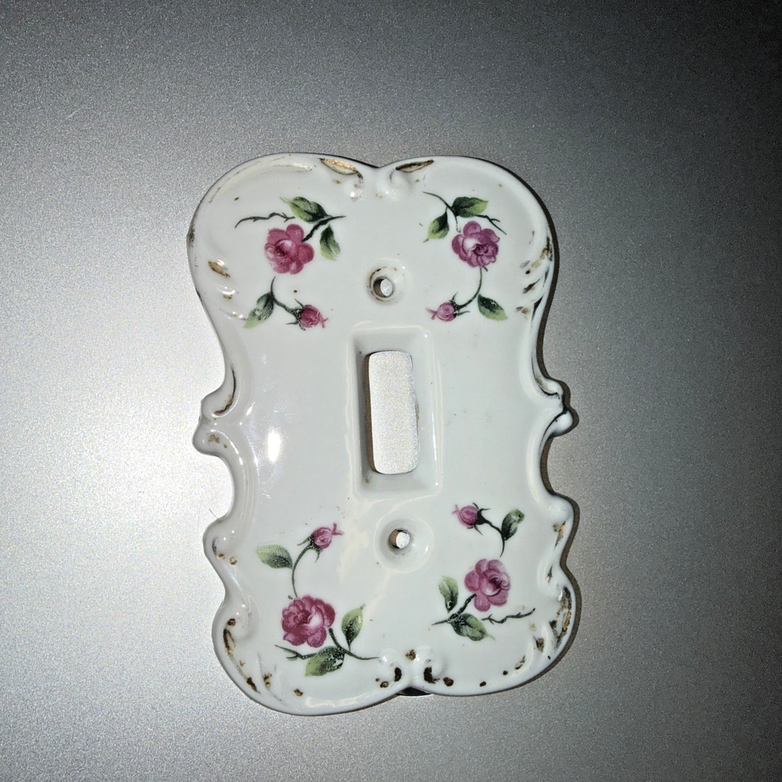 Vintage Hand Painted Porcelain Light Switch Plate Cover Floral Pink Roses Japan Vintage Hand Painted Porcelain Light Switch Plate Cover Floral Pink Roses Japan