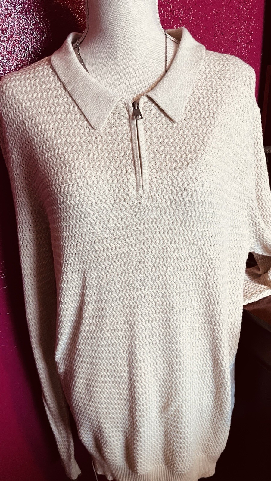 The Commons Sweater Mens Large Lovely Almond Milk Cotton/Cashmere 1/4 Zip
