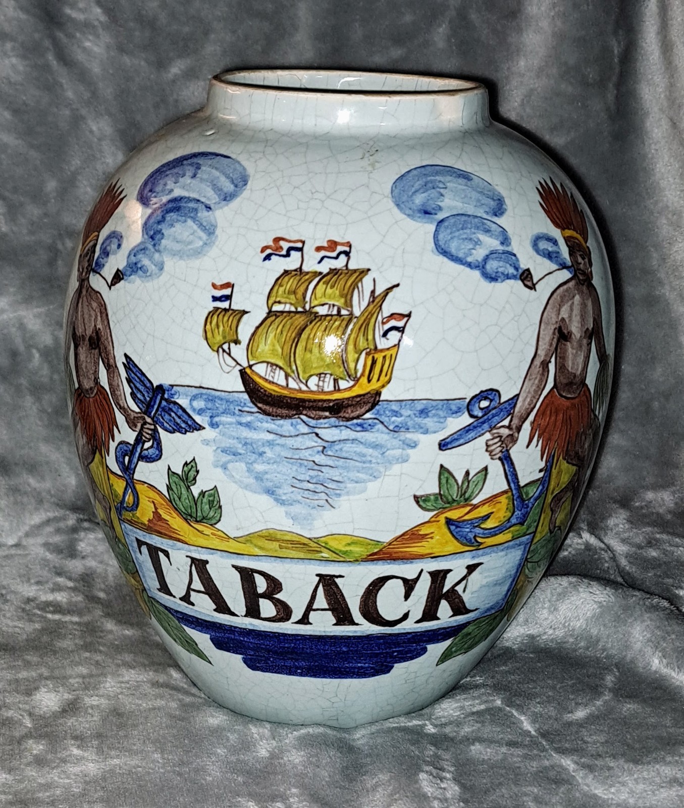 Large Signed Vintage Crackle Glaze Varinas Dutch Tobacco Storage Jar 