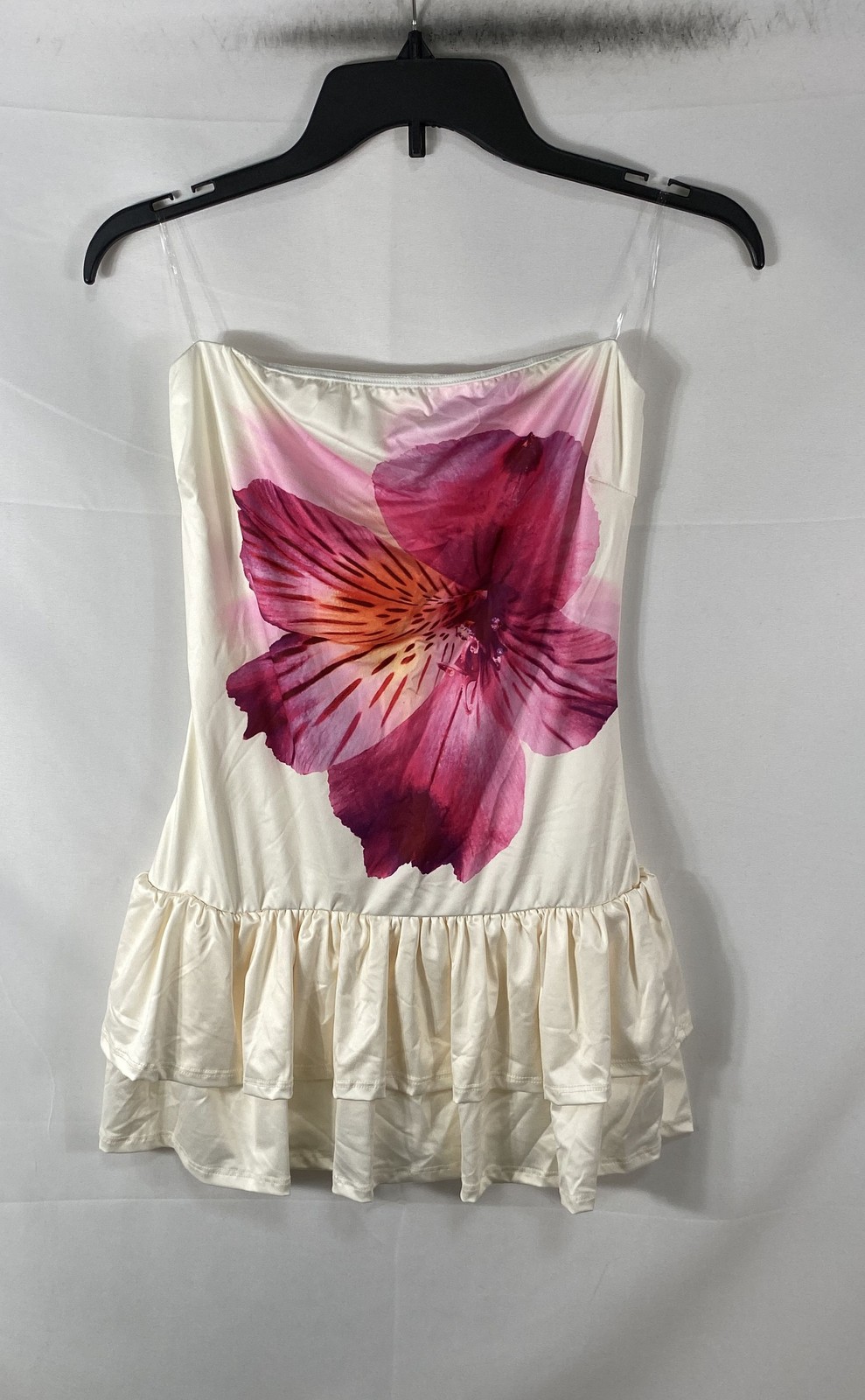 Windsor Women\'s Ivory Floral Strapless Tiered Ruffle Mini Dress Sz M NWT