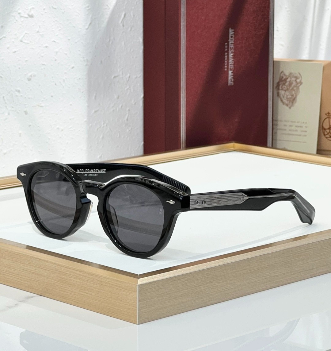 JACQUES MARIE MAGE CLEMENS Black Round Sunglasses Gray Lens 46-25-146 JACQUES MARIE MAGE CLEMENS Black Round Sunglasses Gray Lens 46-25-146
