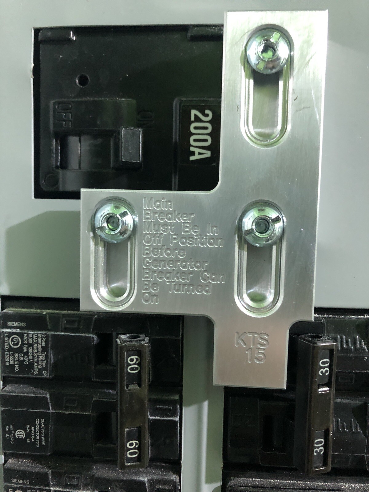Generator Interlock Kit , Siemens 200 Amp Panel Murray 200 Amp Panel Generator Interlock Kit , Siemens 200 Amp Panel Murray 200 Amp Panel