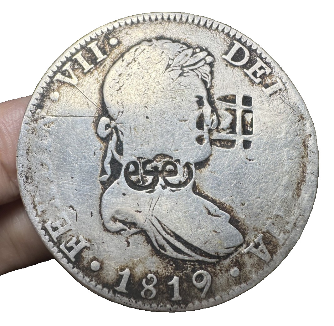 8 Reales 1819 Silver Hispan Mexico, Ferdin VII, Lattice Countermark, JJ