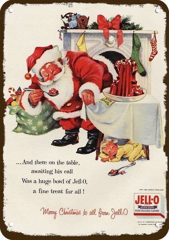 1955 Santa Eats JELLO on Christmas Eve Vintge-Look DECORATIVE REPLICA METAL SIGN 1955 Santa Eats JELLO on Christmas Eve Vintge-Look DECORATIVE REPLICA METAL SIGN