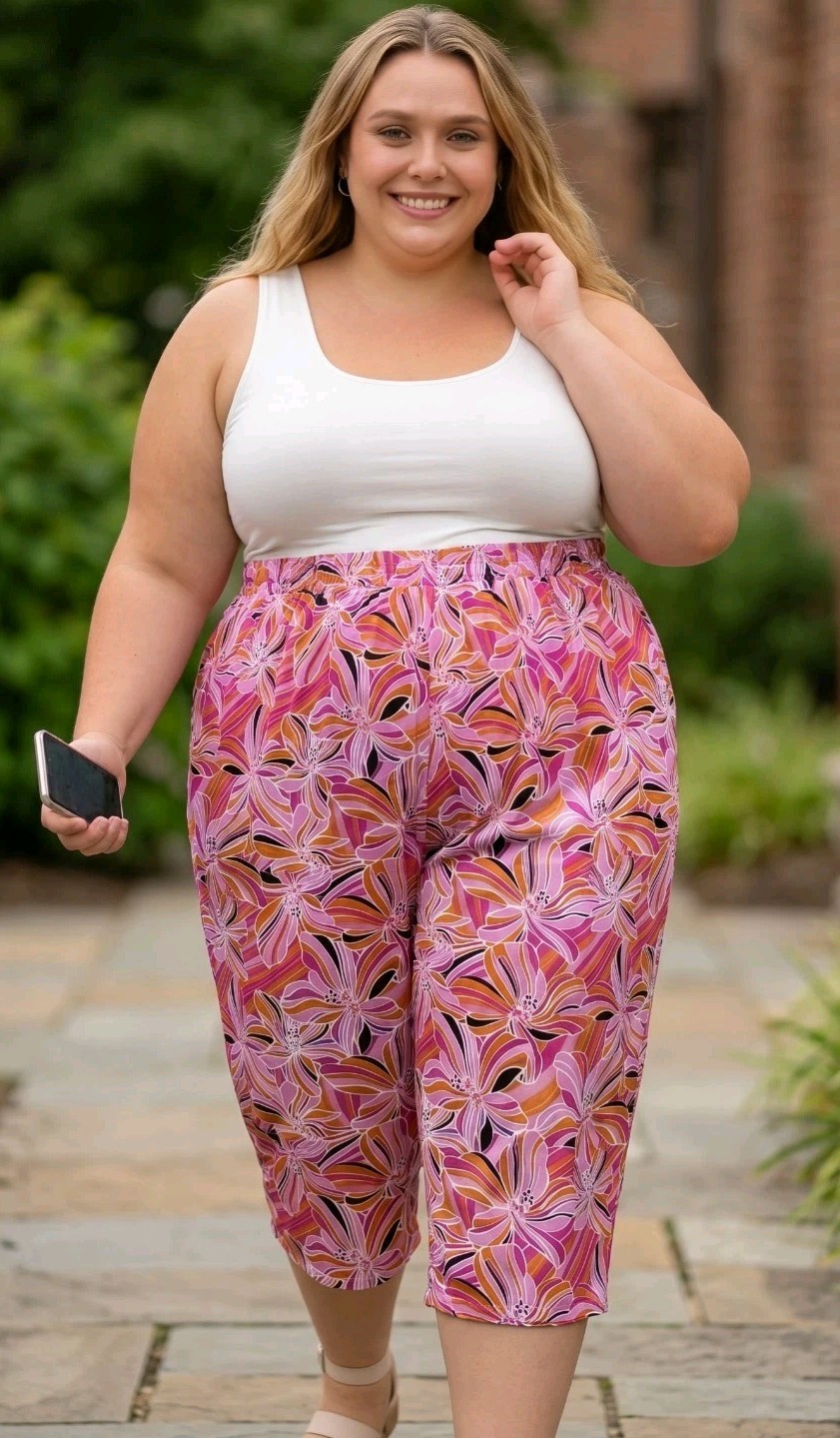 PLUS SIZE 4X Beach Boho Tropical Elastic Waistband Pants Coral/Orange/Pink PLUS SIZE 4X Beach Boho Tropical Elastic Waistband Pants Coral/Orange/Pink