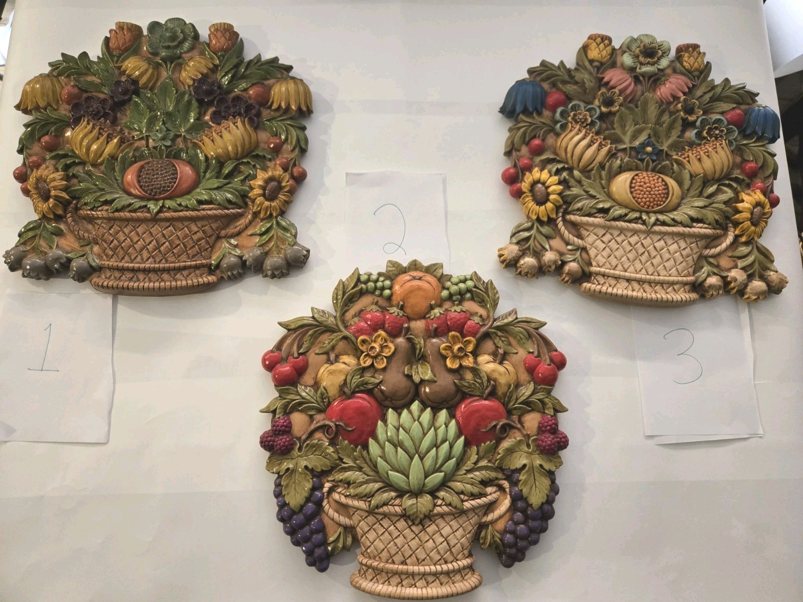 Vintage 1973 Syroco 3D Floral & Fruit Basket Retro Polyresin Wall Art, 3 Avail Vintage 1973 Syroco 3D Floral & Fruit Basket Retro Polyresin Wall Art, 3 Avail