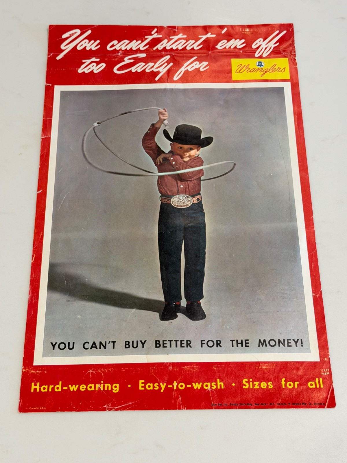 Vintage Blue Bell Wrangler Jeans  Advertising Poster EXTREMELY RARE
