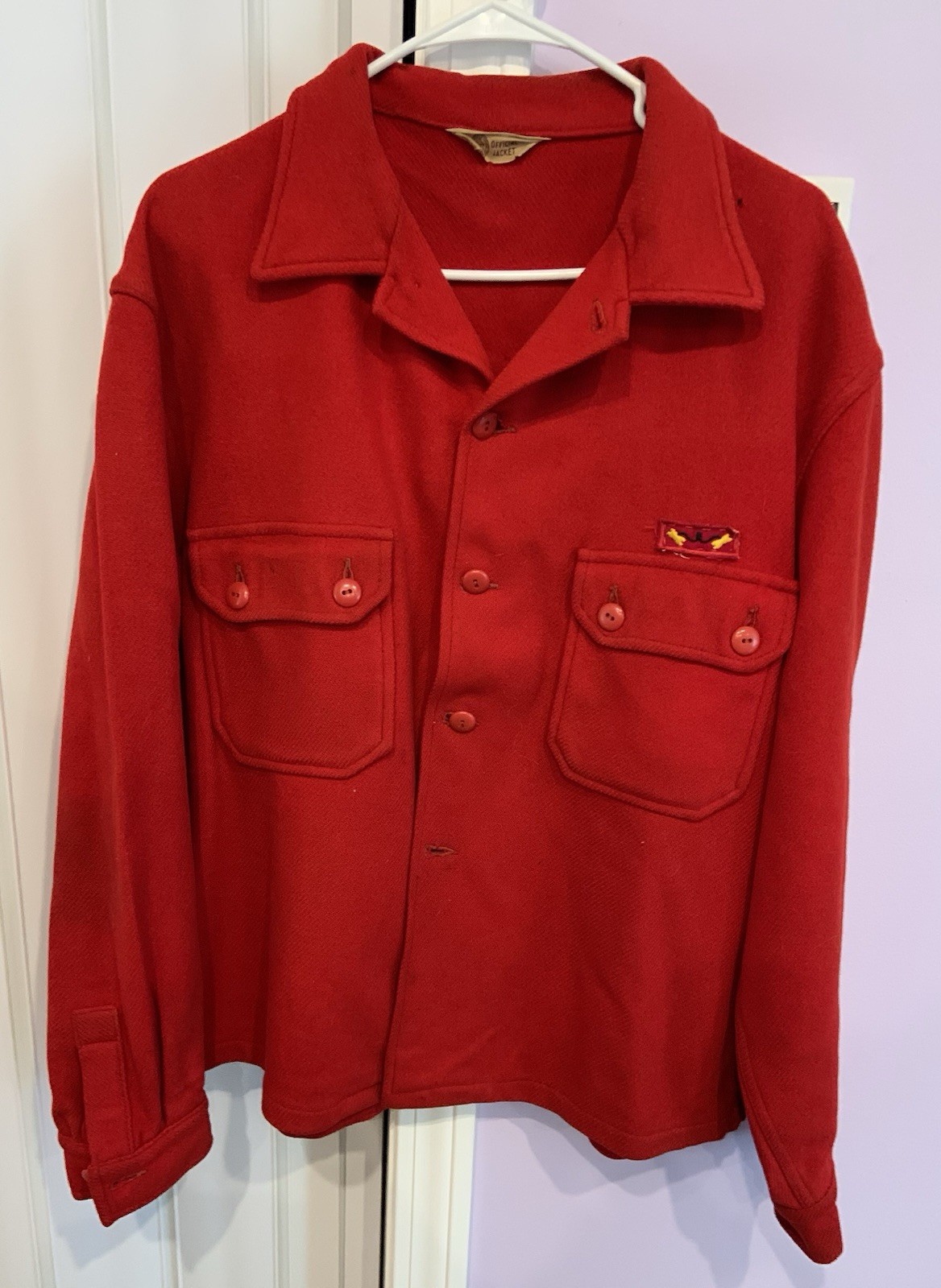 Vtg 1950’s Official BSA Red Wool Jacket Patch On Back See Pics For Size Vtg 1950’s Official BSA Red Wool Jacket Patch On Back See Pics For Size