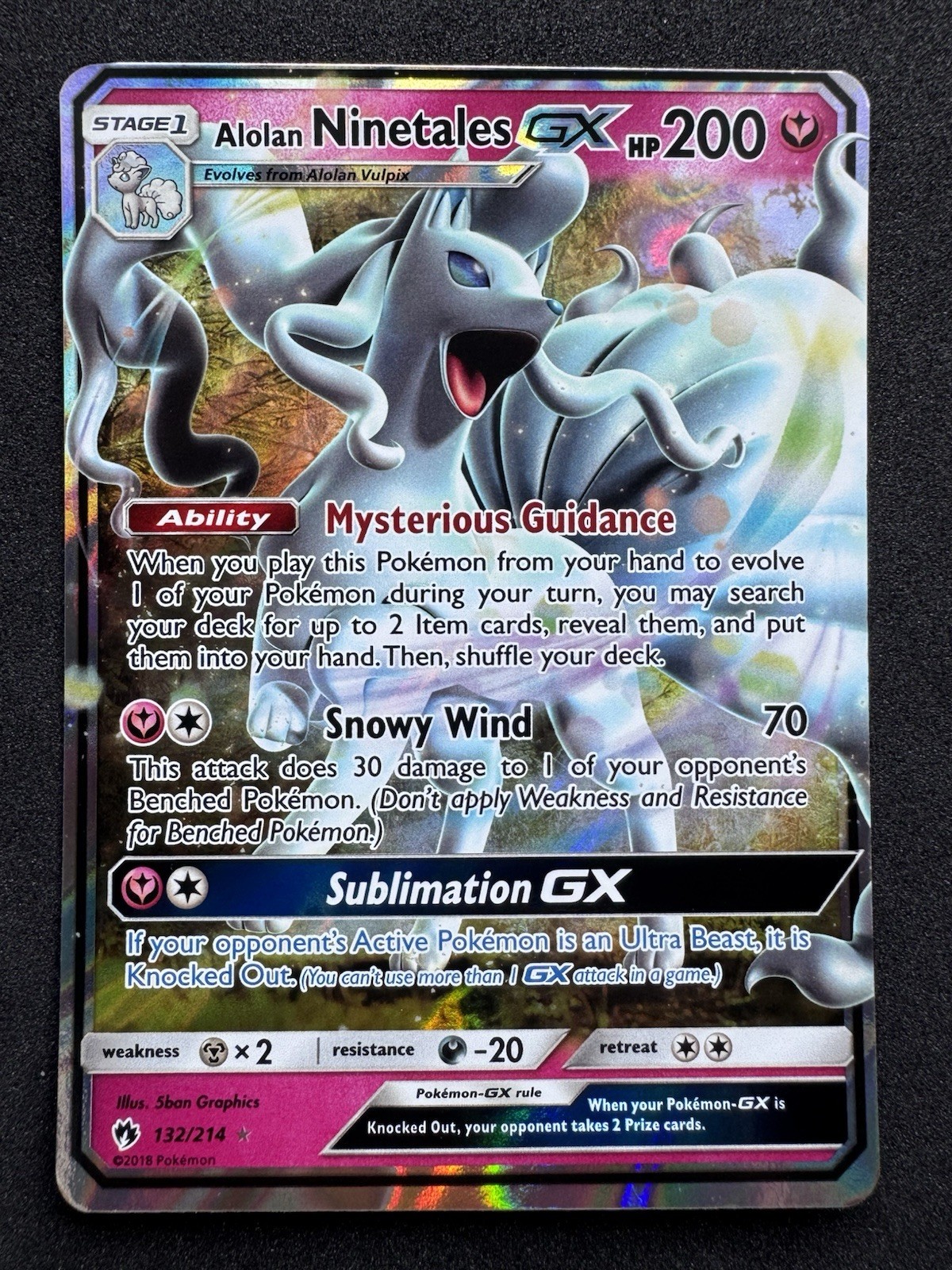 Alolan Ninetales GX 132/214 SM Lost Thunder Holo Full Art English Pokémon Card