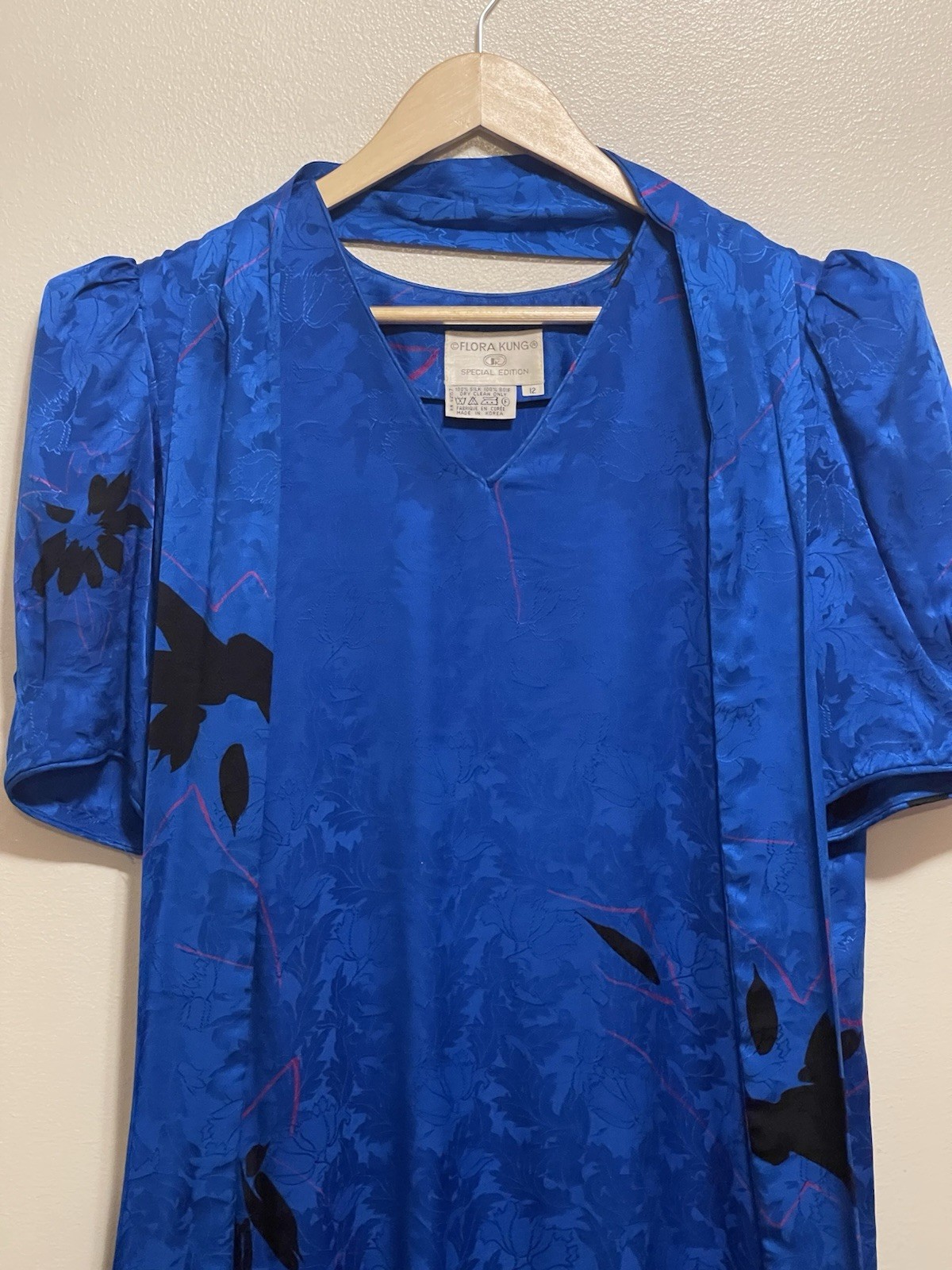 Vintage Flora Kung Blue Silk Dress