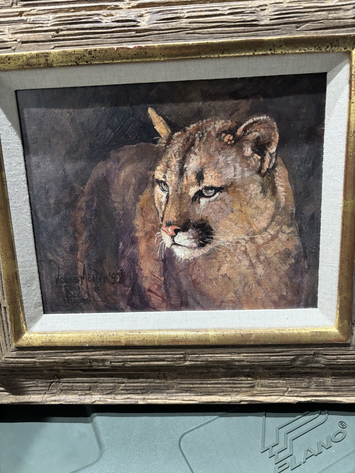 ORIGINAL PAINTING  (Möller)  Mountain Lion COA SIGNED FRAMED ONE OF OIL PAINTING