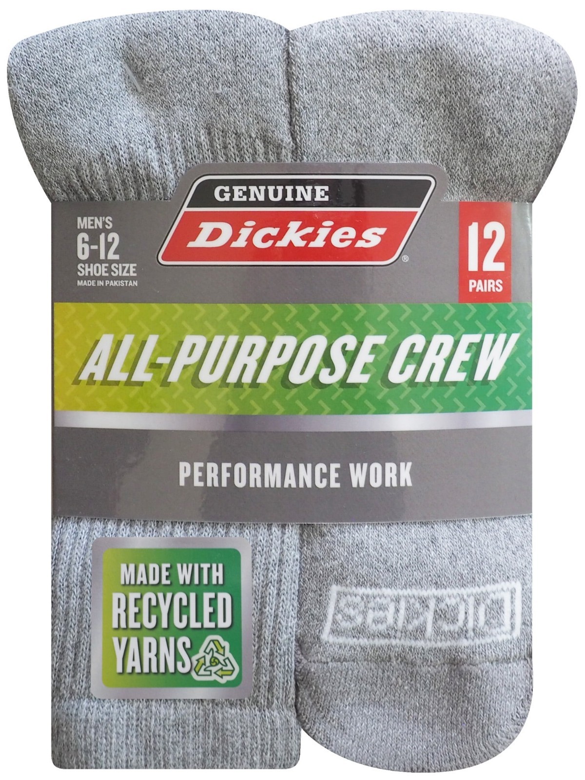 Share Genuine Dickies Men\'s Value Work Crew Sock, 12 Pack Lt Grey Size 6-12