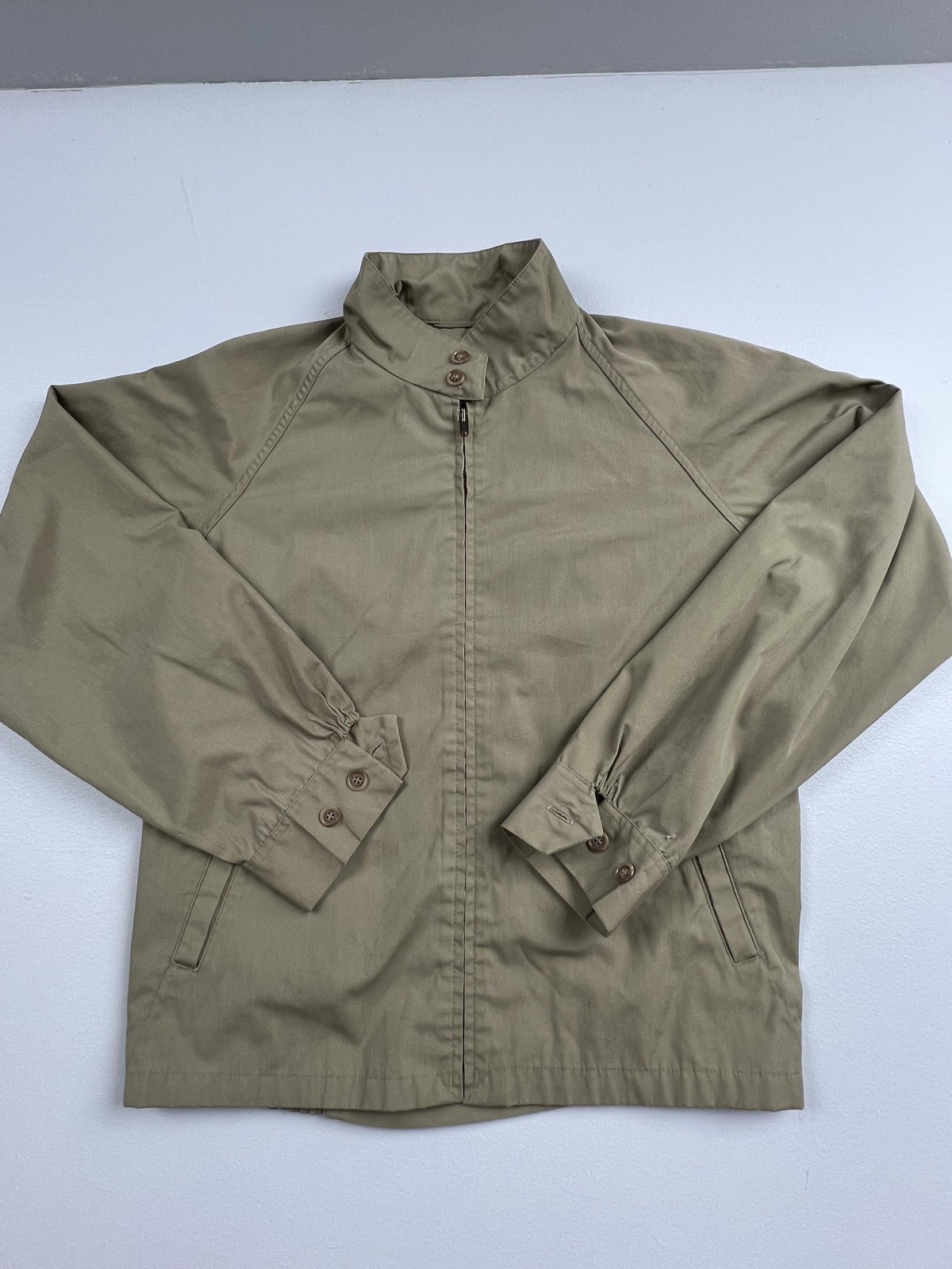 Vintage Peters Jacket Mens 38 Beige Windbreaker Elastic Waist Full Zip Casual