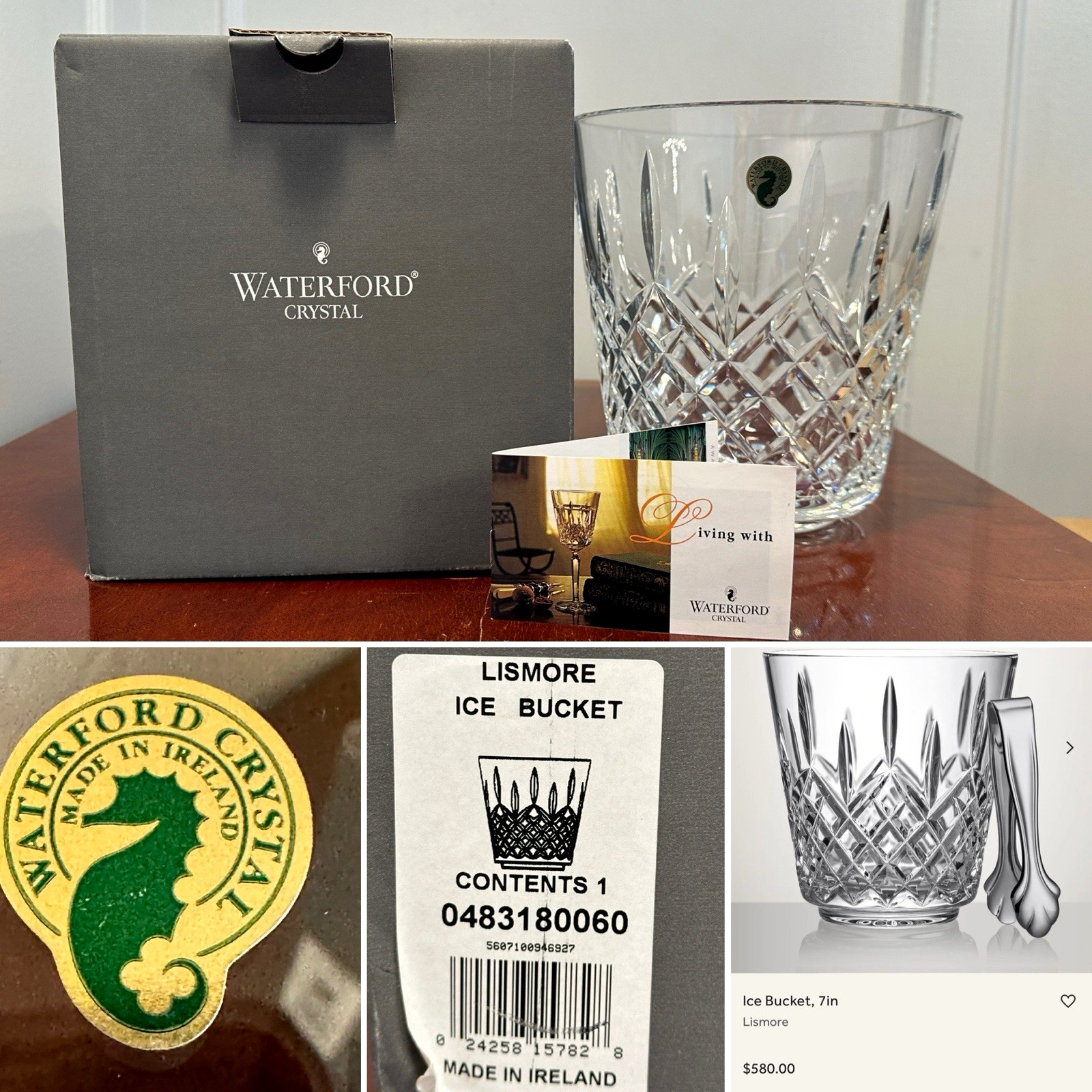 New in Box $580 Vintage WATERFORD LISMORE Champagne Ice Bucket Made in Ireland