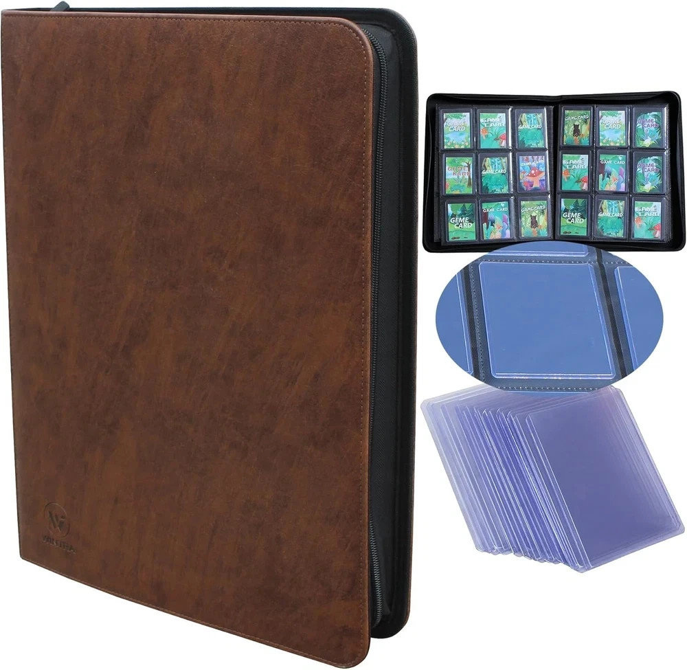 Elegant Brown Leather 9-Pocket Toploader Binder, Holds 324 Top loader, 9-Pocket Elegant Brown Leather 9-Pocket Toploader Binder, Holds 324 Top loader, 9-Pocket