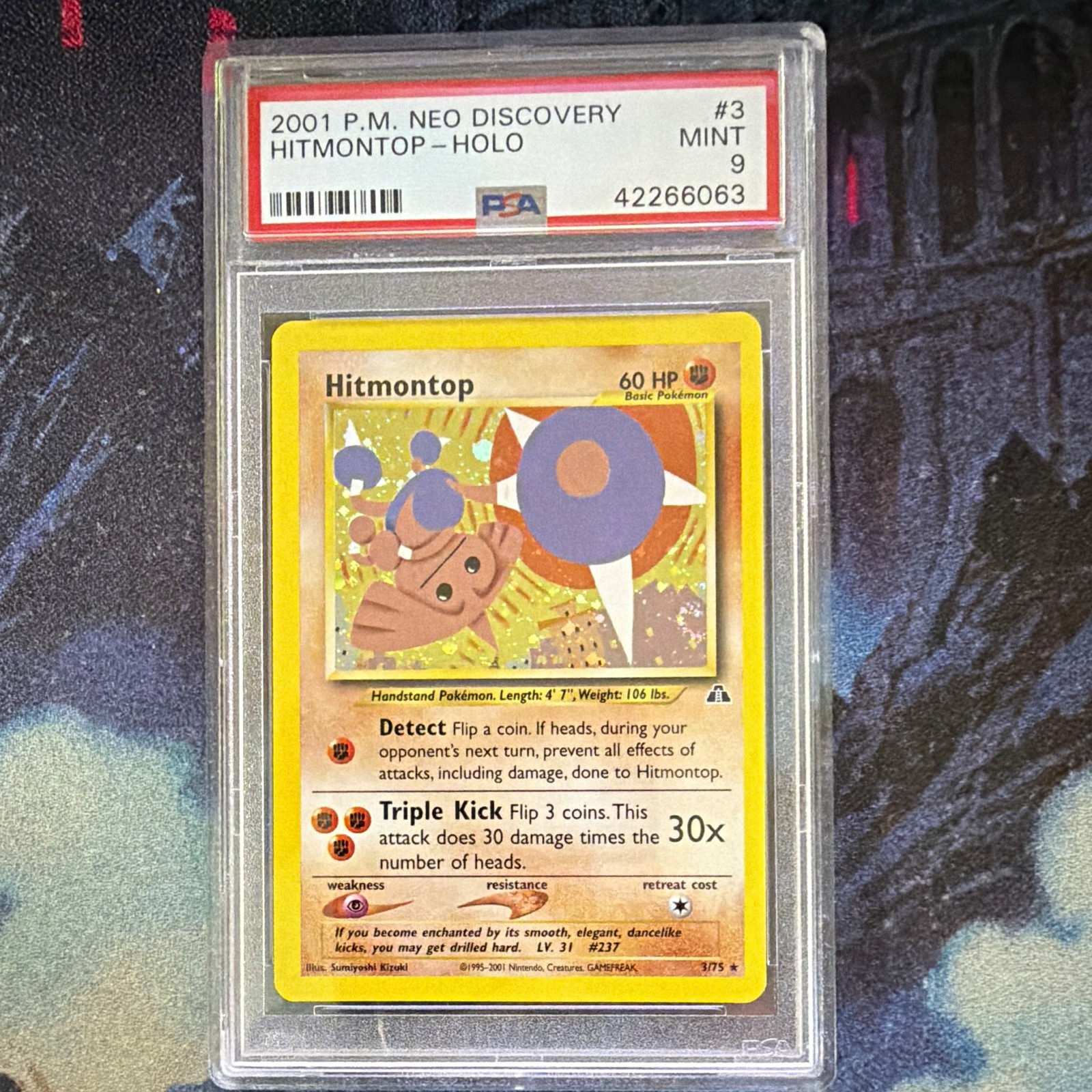 Nintendo Hitmontop 3/75 Neo Discovery Holo Rare EN 2001 PSA 9 Graded Nintendo Hitmontop 3/75 Neo Discovery Holo Rare EN 2001 PSA 9 Graded