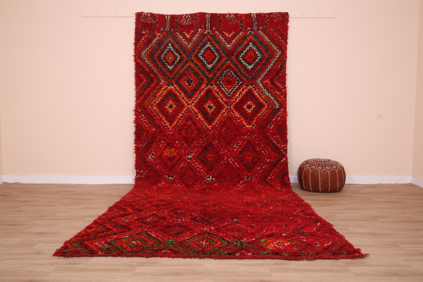 Red Vintage Moroccan Wool Rug 5.8 x 13.3 ft, Berber Handmade Rug, Bohemian Rug