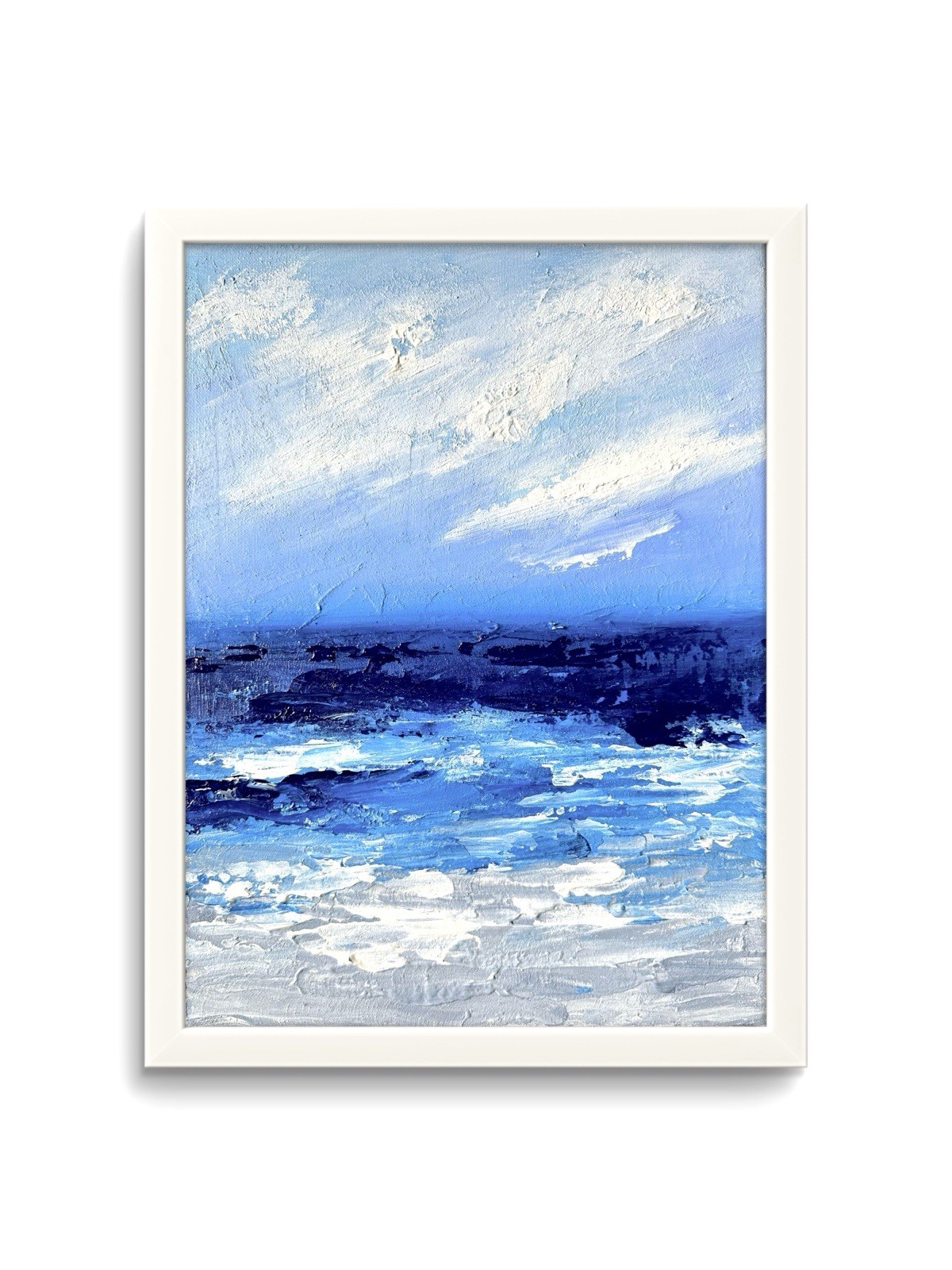 Abstract Seascape Acrylic Painting, Nautical Beach House Decor, 12x16 Framed