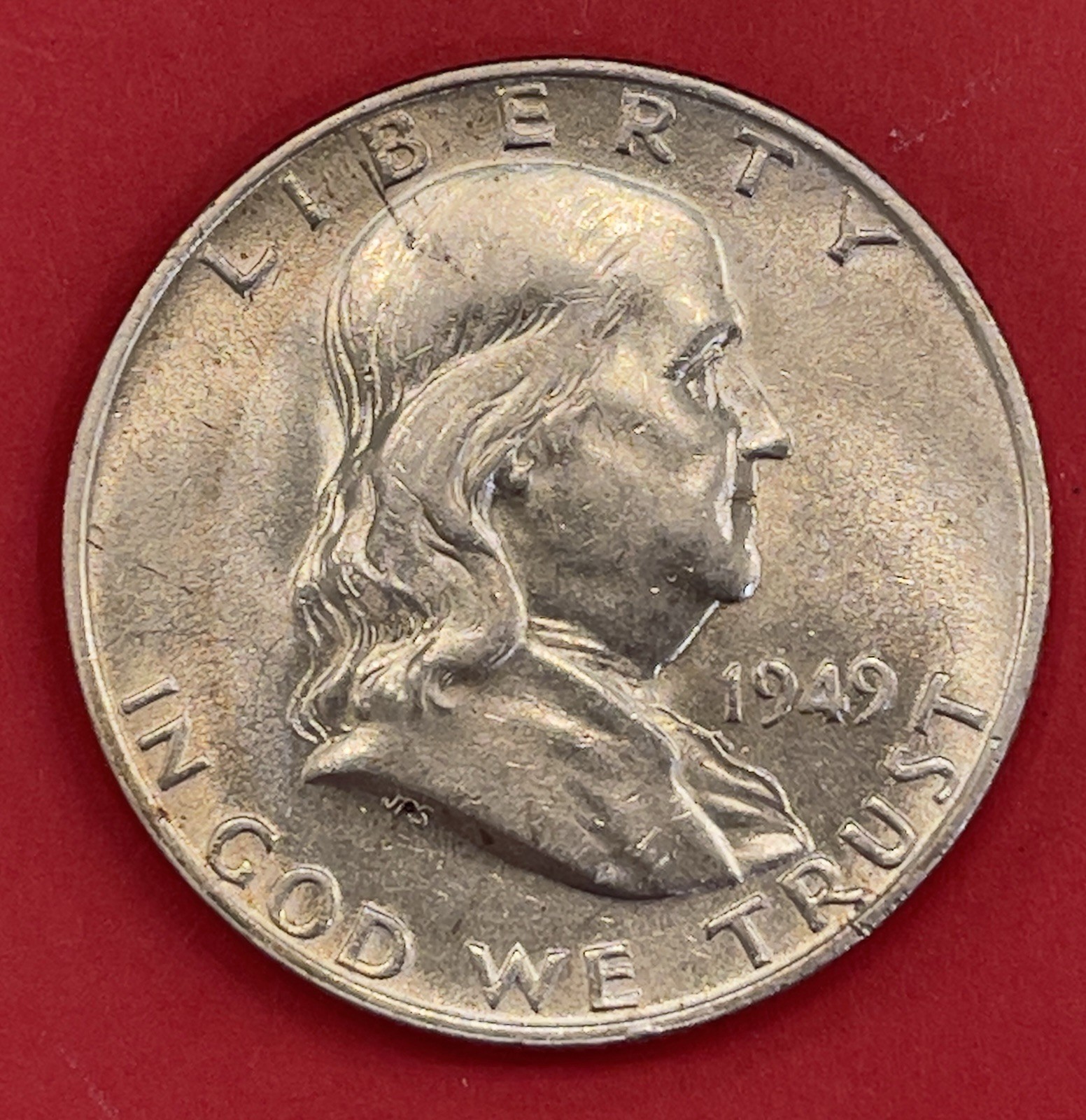 1949 D Franklin Silver Half Dollar, AU.