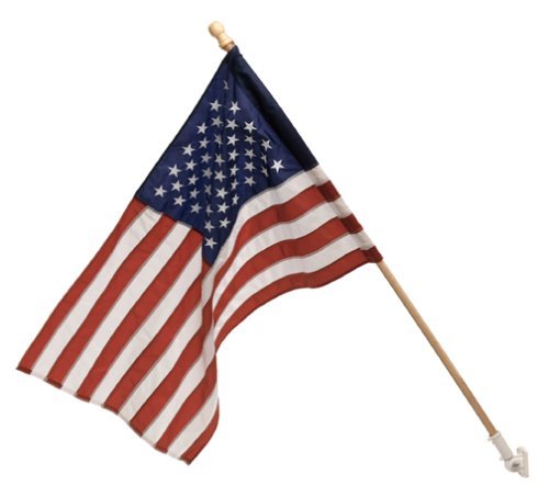 3x5 Feet Embroidered Nylon US Flag Kit w/ 5-Foot Wood Pole & Bracket 