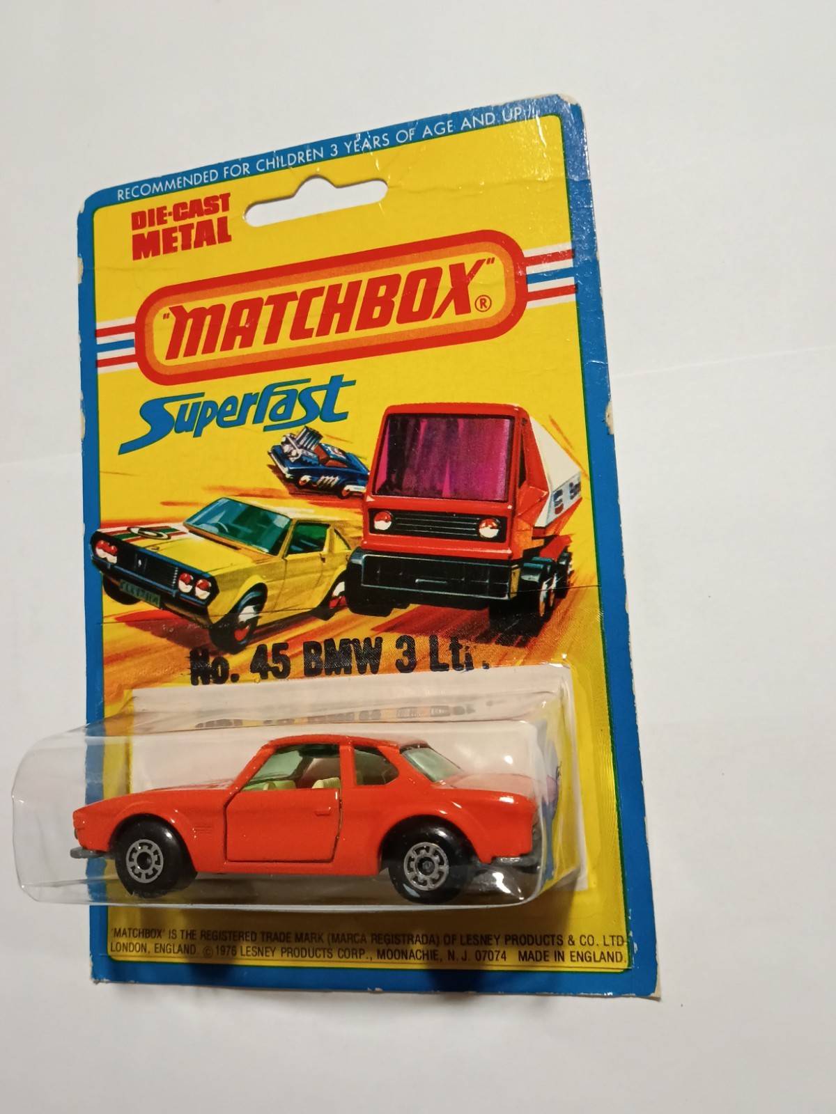 1977 Matchbox Lesney Superfast No.45 BMW 3.0 CSL W/Shelf Wear, Creases, & Dings 1977 Matchbox Lesney Superfast No.45 BMW 3.0 CSL W/Shelf Wear, Creases, & Dings