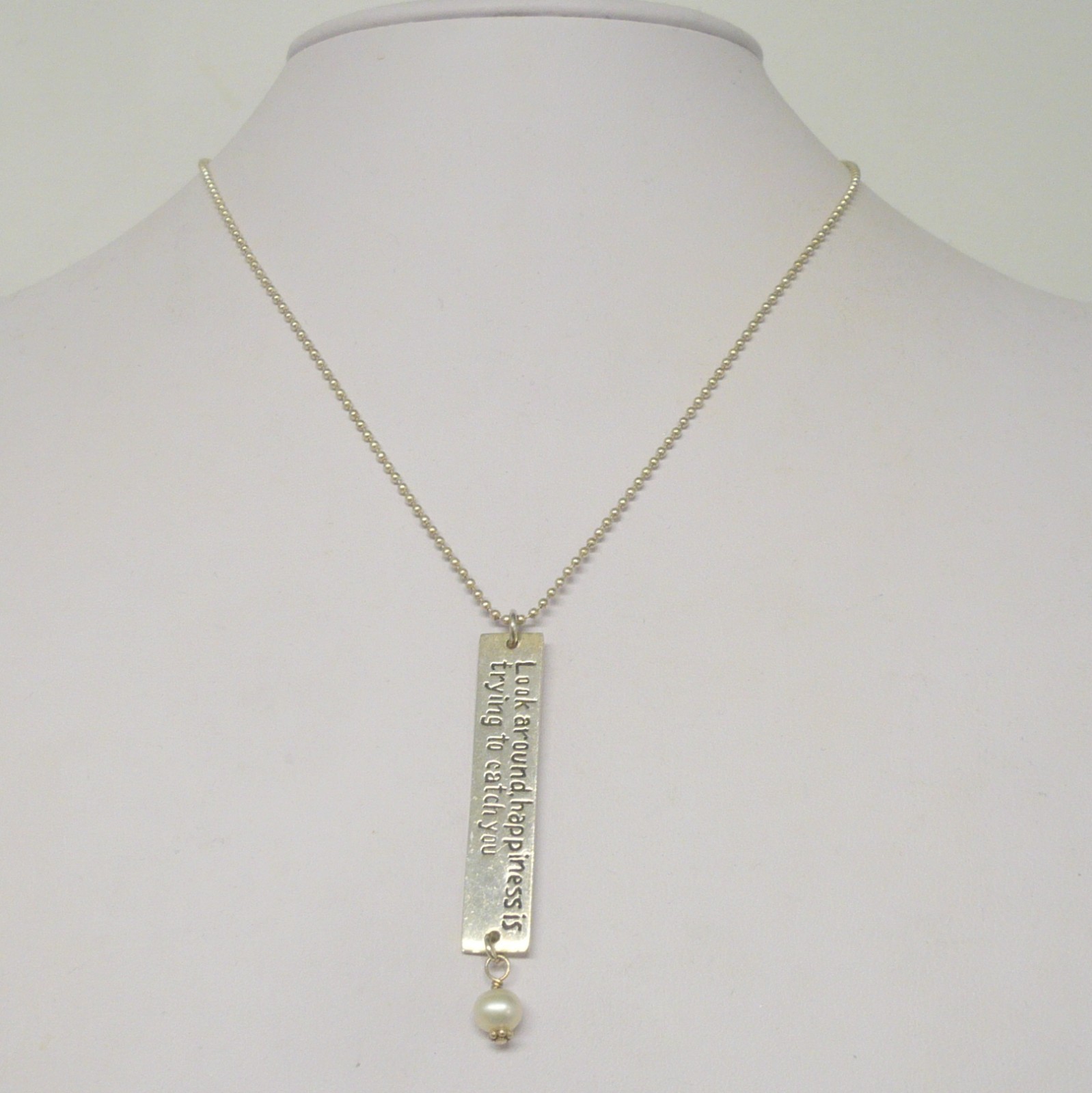 Estate Signed Jessica Elliott Sterling Pearl Pendant Necklace, Message WOW Estate Signed Jessica Elliott Sterling Pearl Pendant Necklace, Message WOW