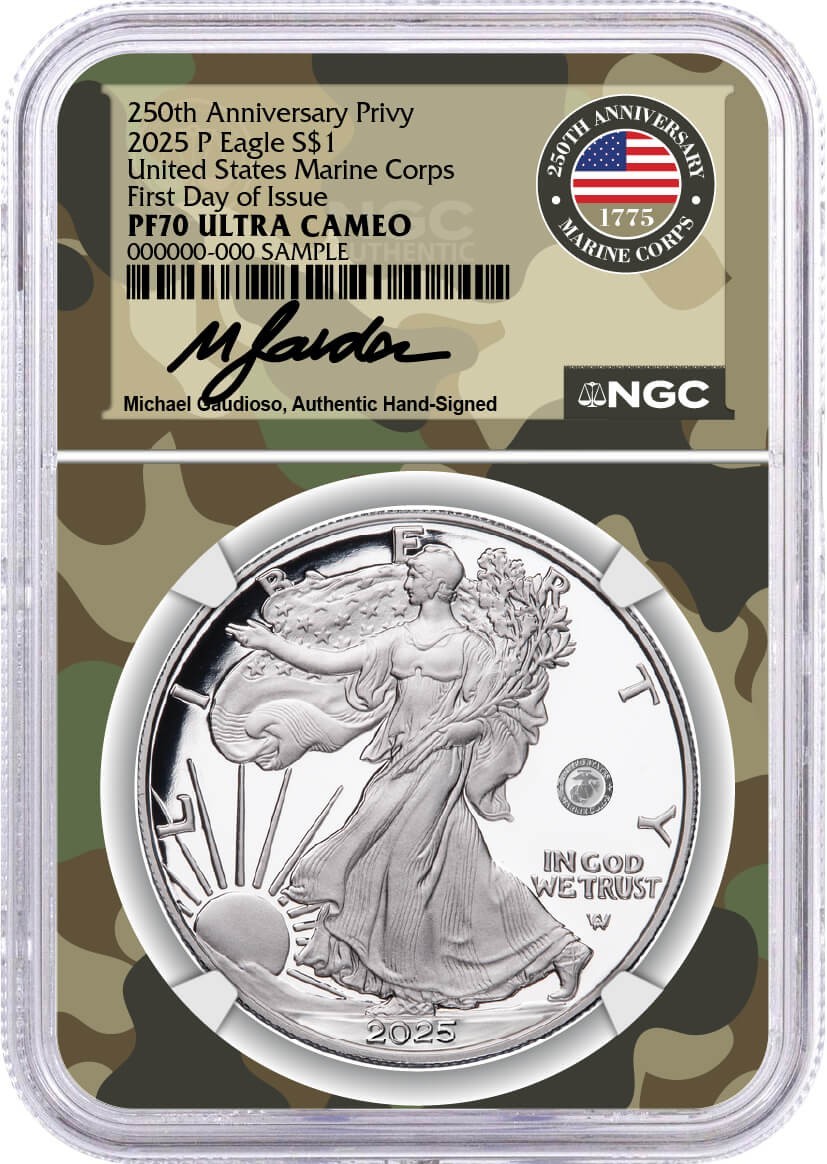 2025 P Silver Eagle U.S. Marine Corps Privy NGC PF70 UCAM First Day of Issue