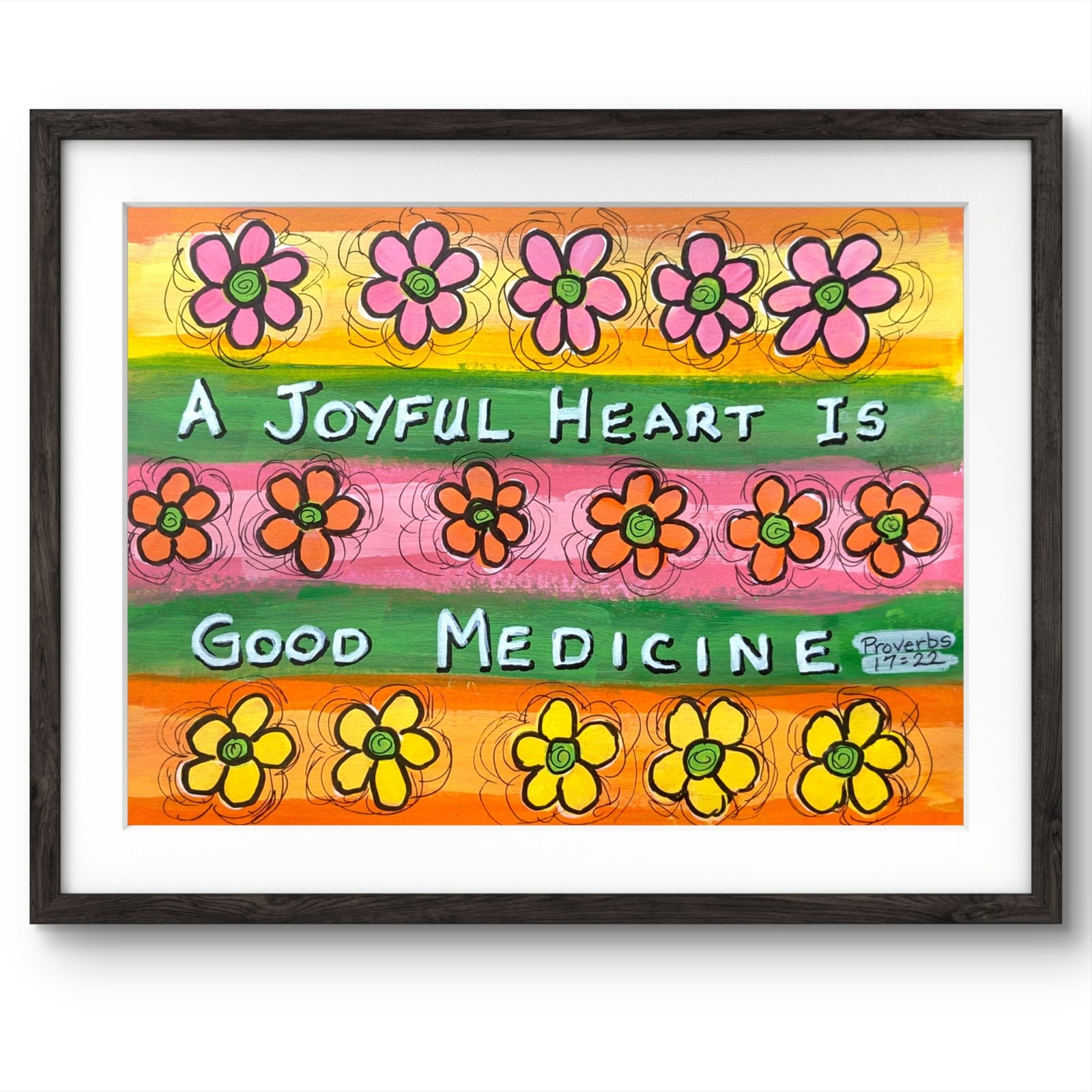 Original 9x12 Folk Joyful Heart Good Medicine Painting Signed Art On Paper