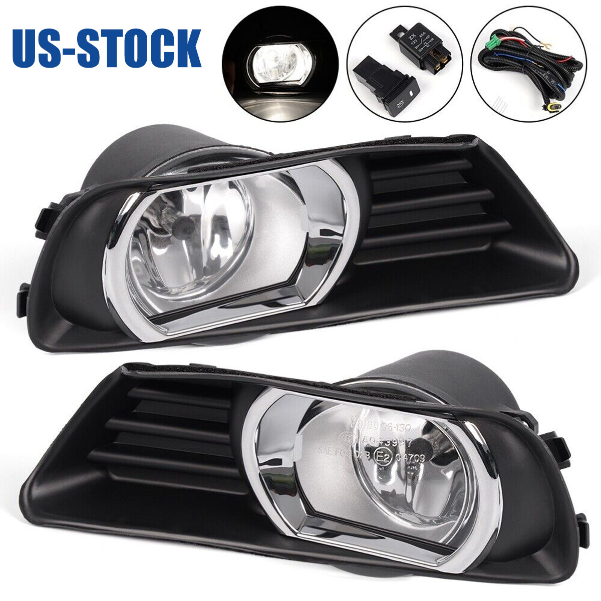 Pair Front Bumper Clear Fog Lights Lamp Fit Toyota Camry 2007 2008 2009 w/Switch