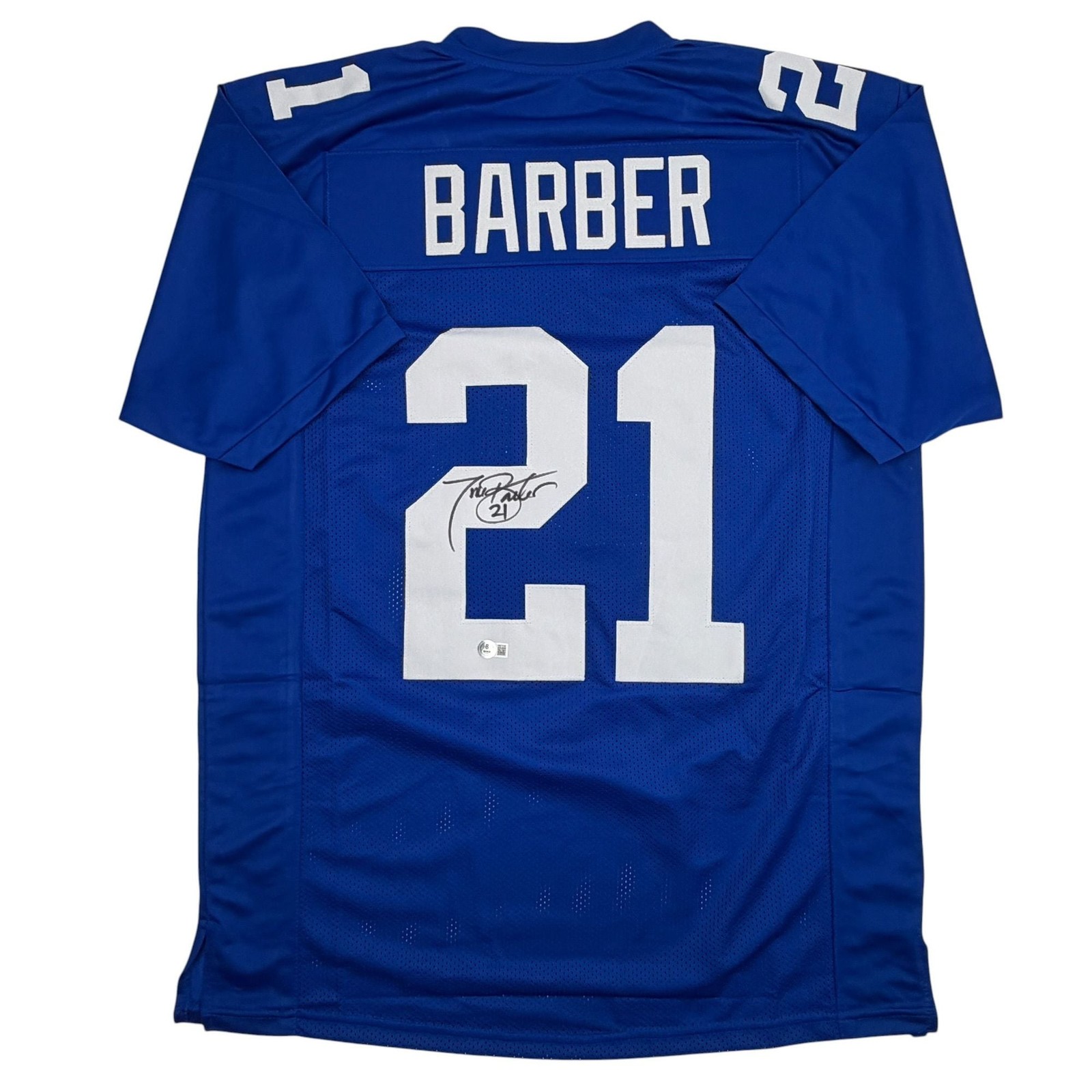 Autographed/Signed Tiki Barber New York Blue Football Jersey Beckett COA Autographed/Signed Tiki Barber New York Blue Football Jersey Beckett COA
